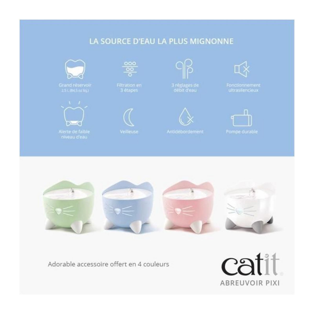 Cat'it CAT IT Fontaine a eau automatique pour chat - 2,5 L - Bleu