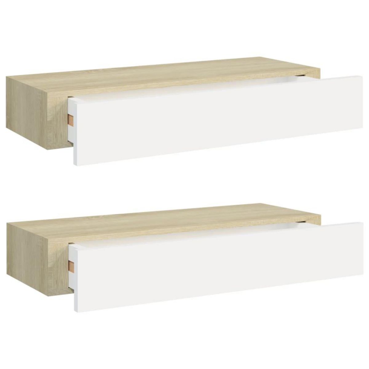 VIDAXL Etageres a tiroir murales 2 pcs Chene et blanc 60x23,5x10cm MDF