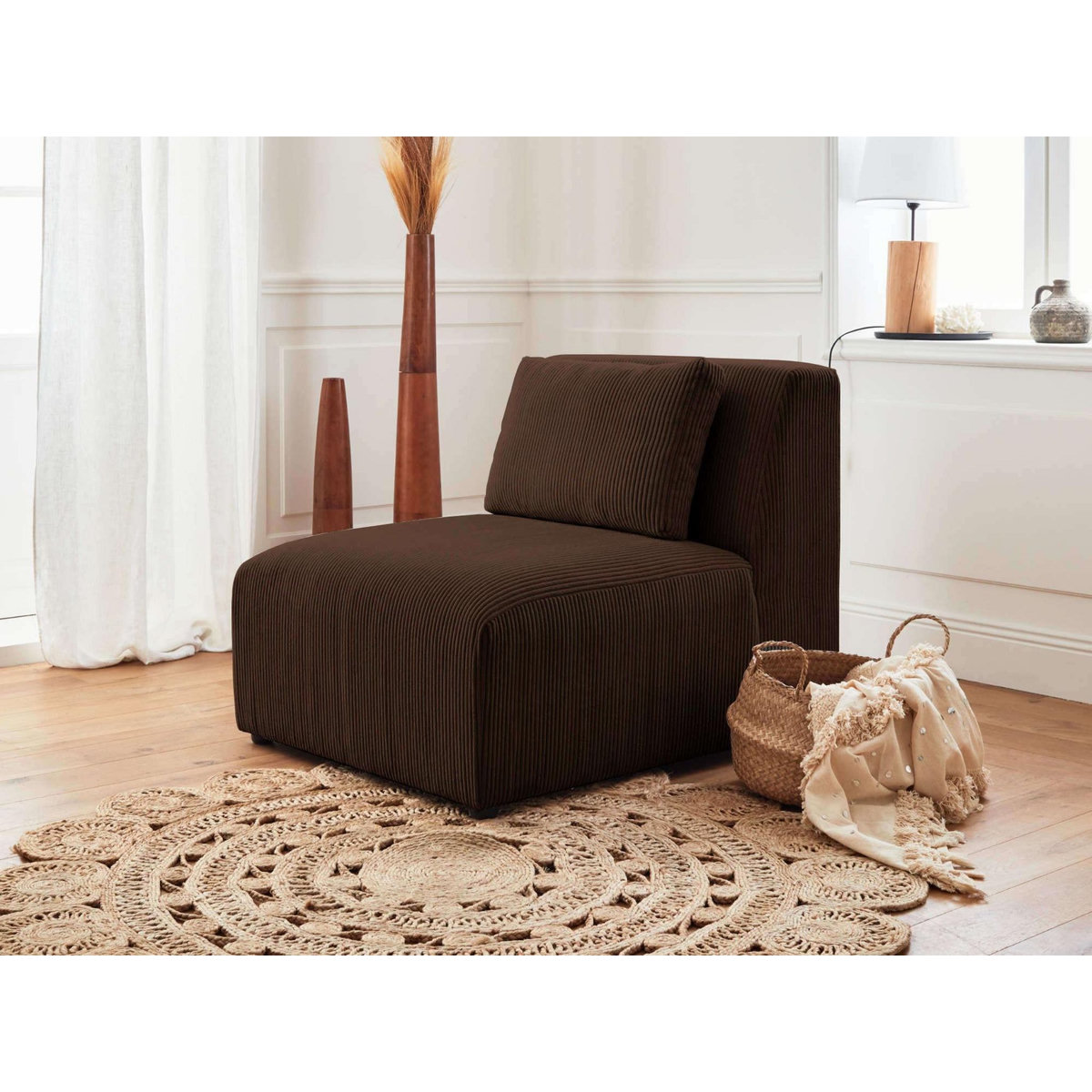 LISA DESIGN Victoire - canapé modulable panoramique d'angle droit - 7 places - en velours côtelé