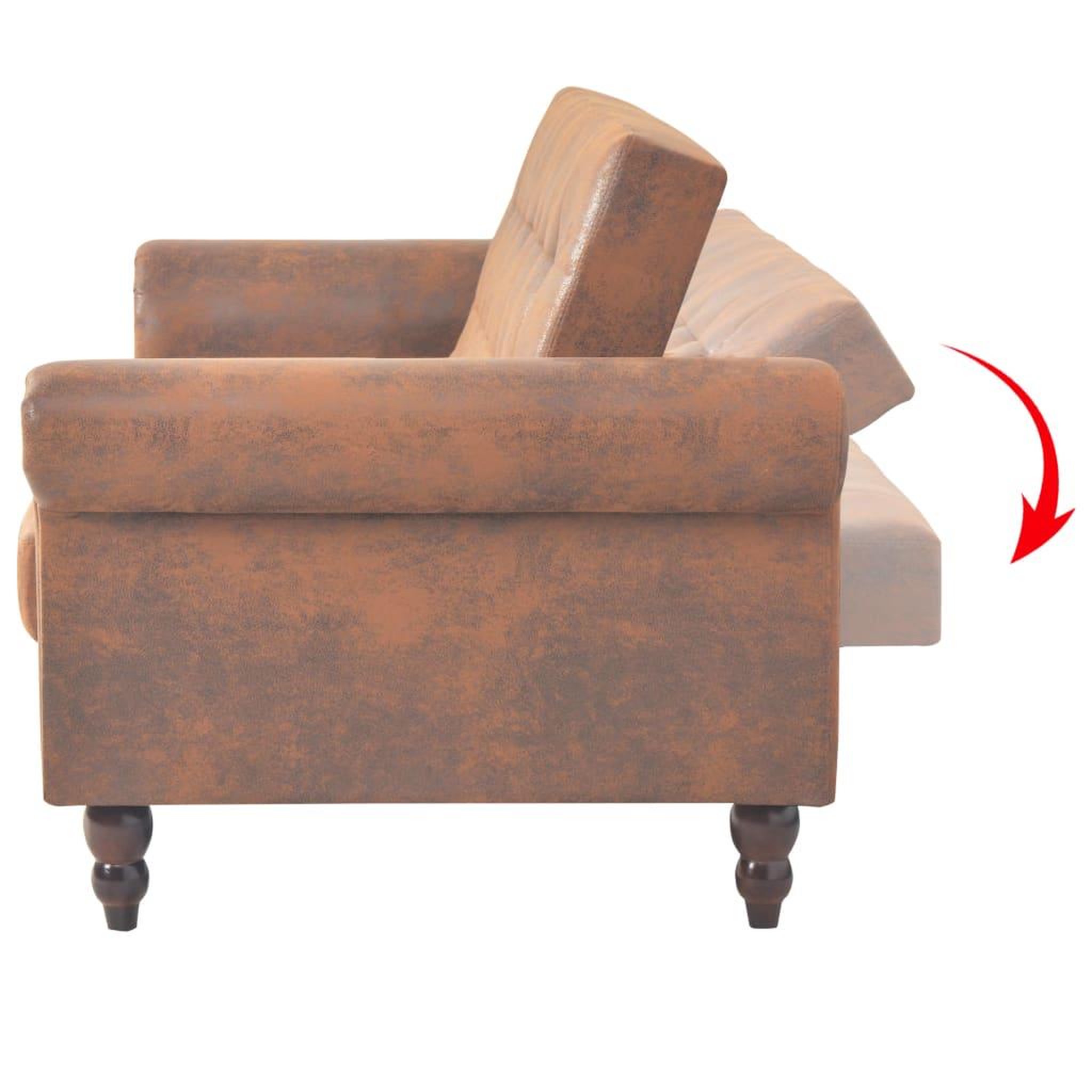 Voir la diapositive 4 : VIDAXL Canape a 2 places convertible accoudoir daim synthetique marron