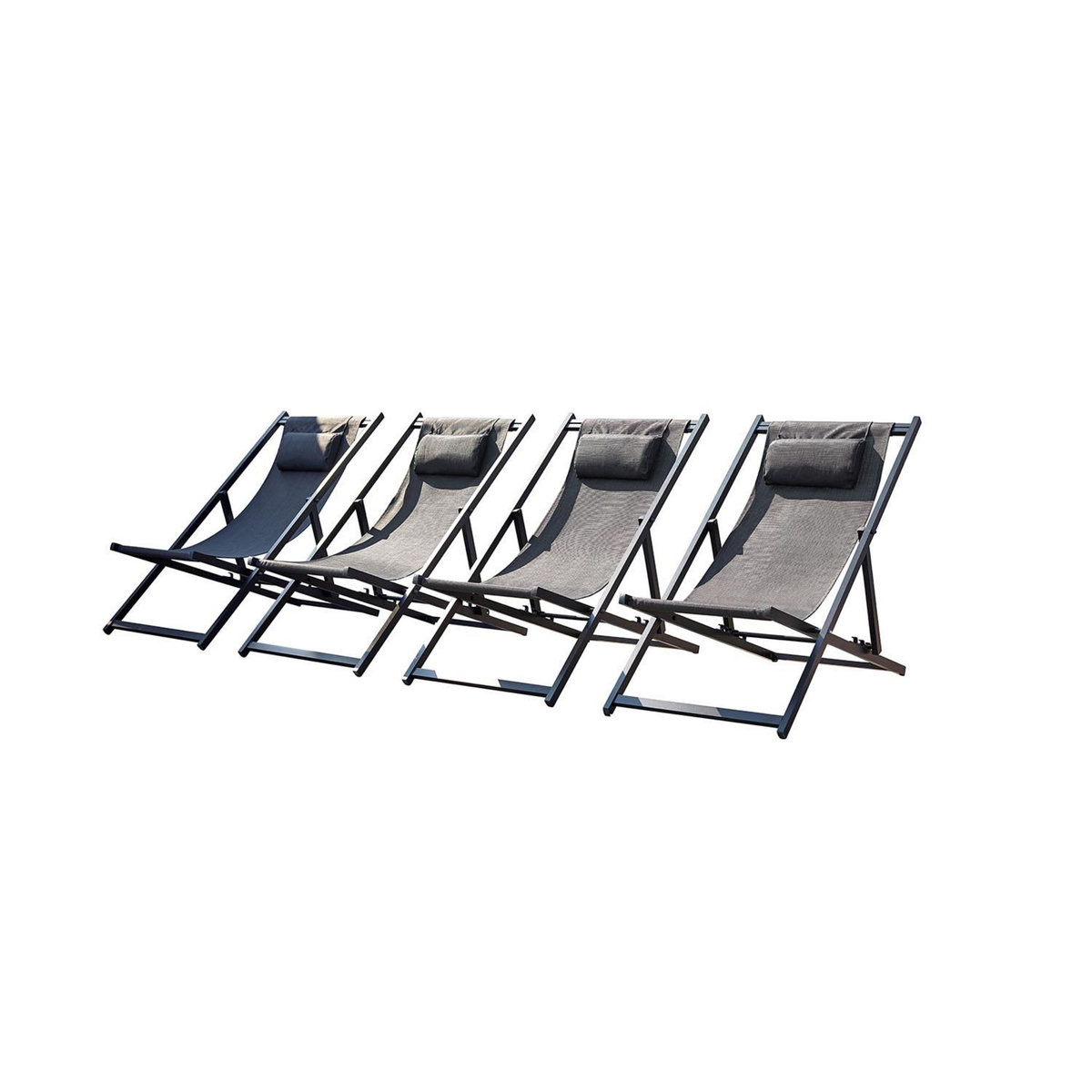 CONCEPT USINE Lot de 4 transats alu gris TEVATA