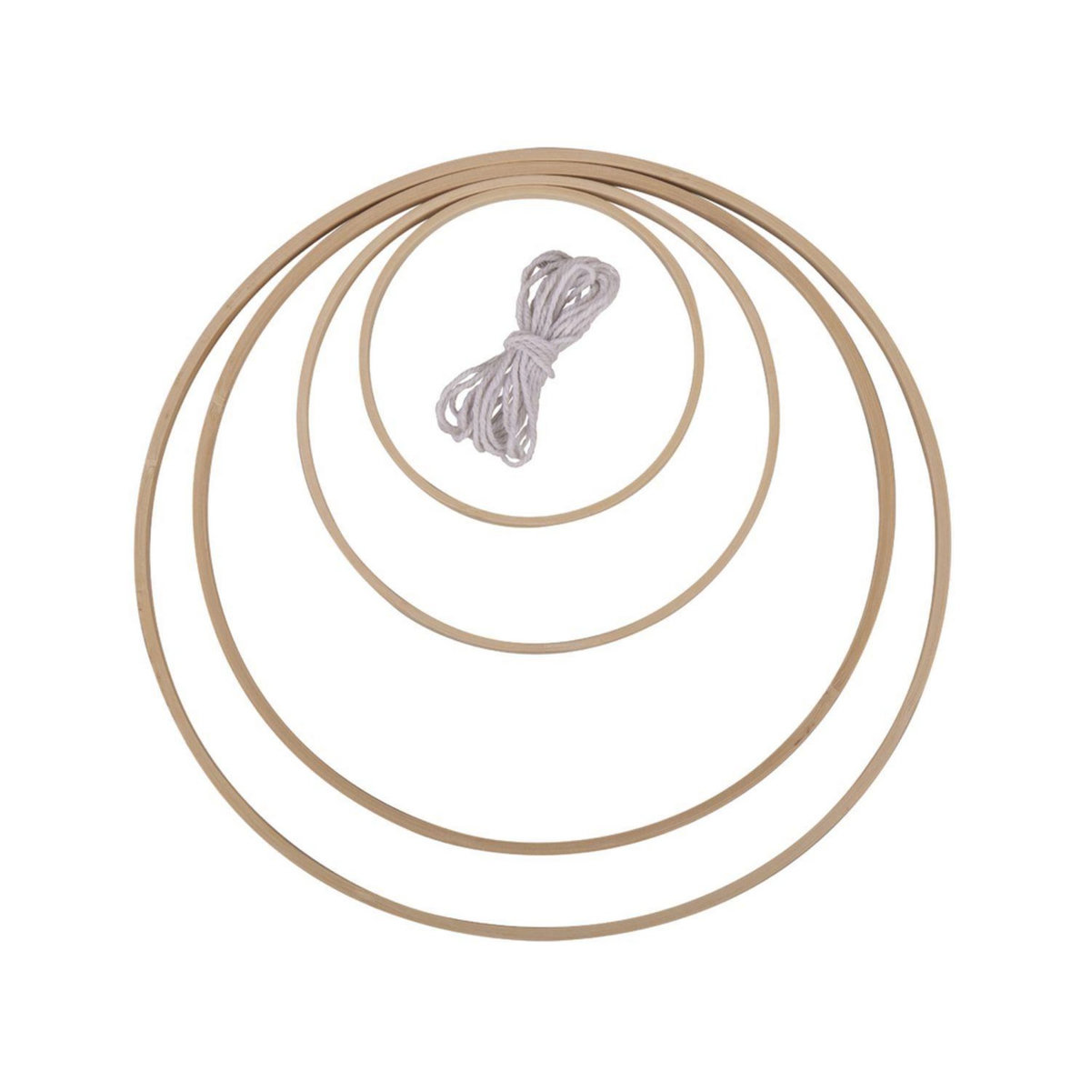 Rayher 4 anneaux de bambou et fil de coton à suspendre Ø 12 à 30 cm