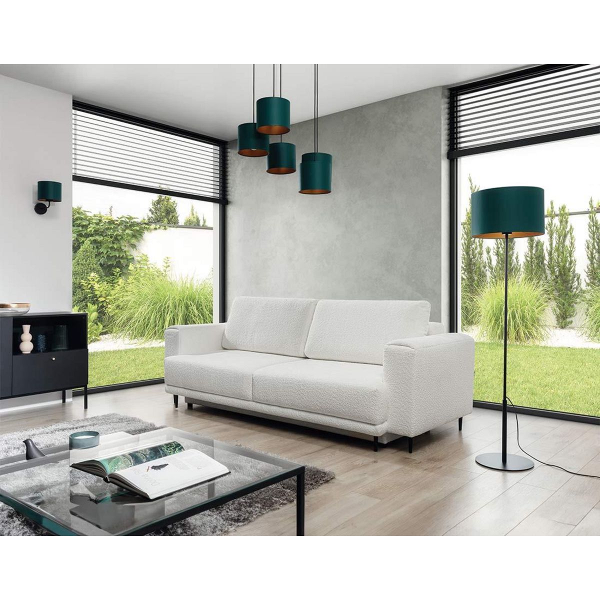 BEST MOBILIER Maddie - canapé droit 3 places convertible avec coffre en tissu bouclette