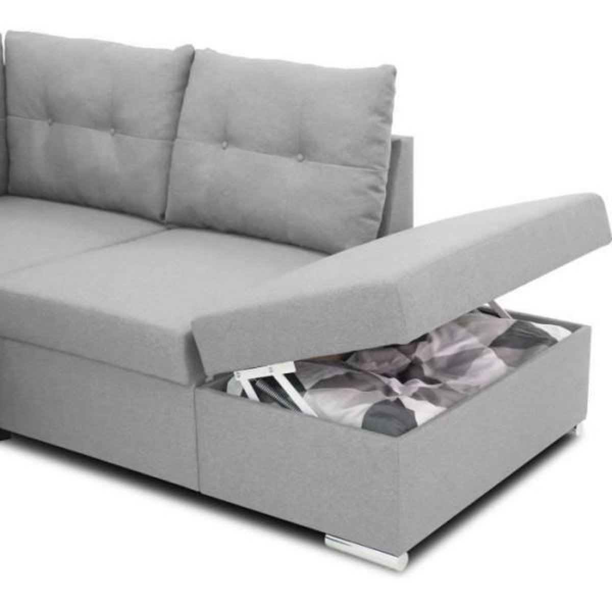 MARKET24 Canapé d'angle convertible réversible 4-5 places MITCHELL - Tissu Gris - Coffre de rangement - L 245 x P 205 x H 93 cm