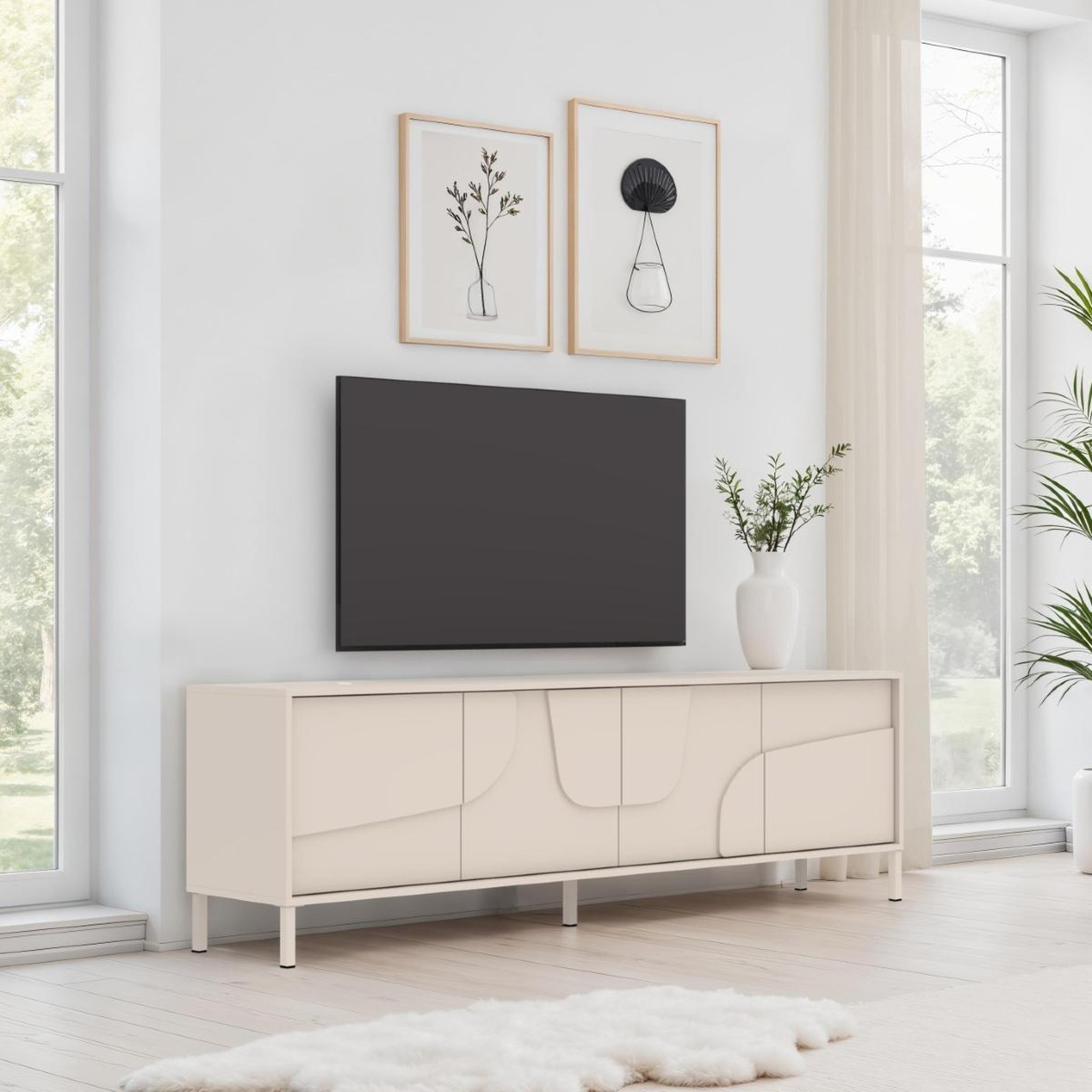 Voir la diapositive 4 : JLC KREATION Meuble tv moderne beige 4 portes 205cm eros