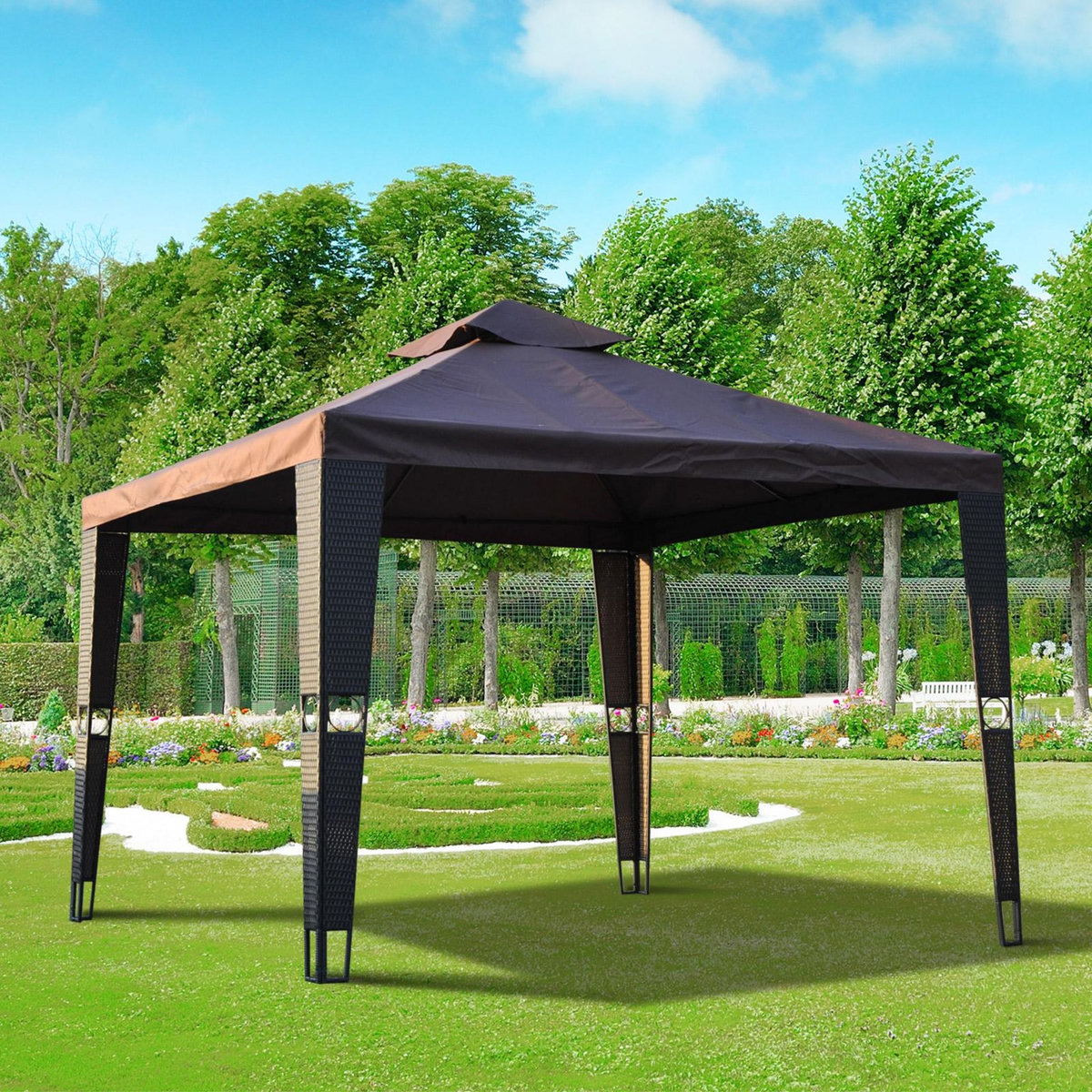 OUTSUNNY Toile de rechange pour pavillon tonnelle tente 3 x 3 m polyester haute densité 180 g/m² chocolat