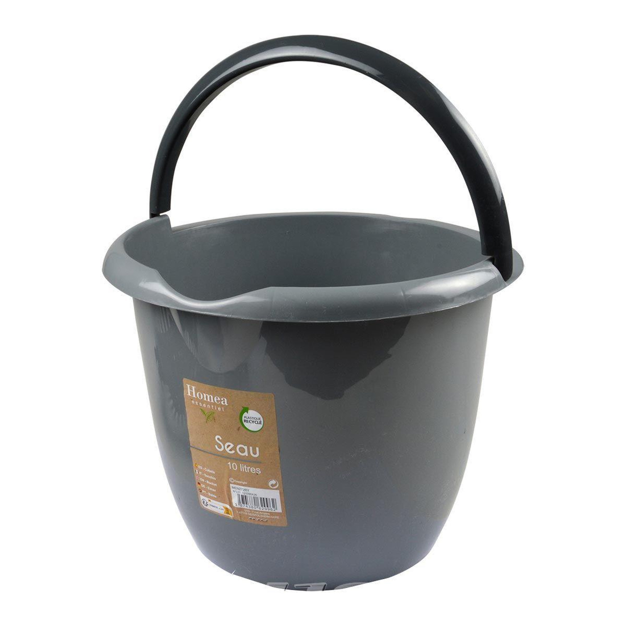 Voir la diapositive 2 : HOMEA Seau avec Bec & Anse  Recyclé  10L Gris