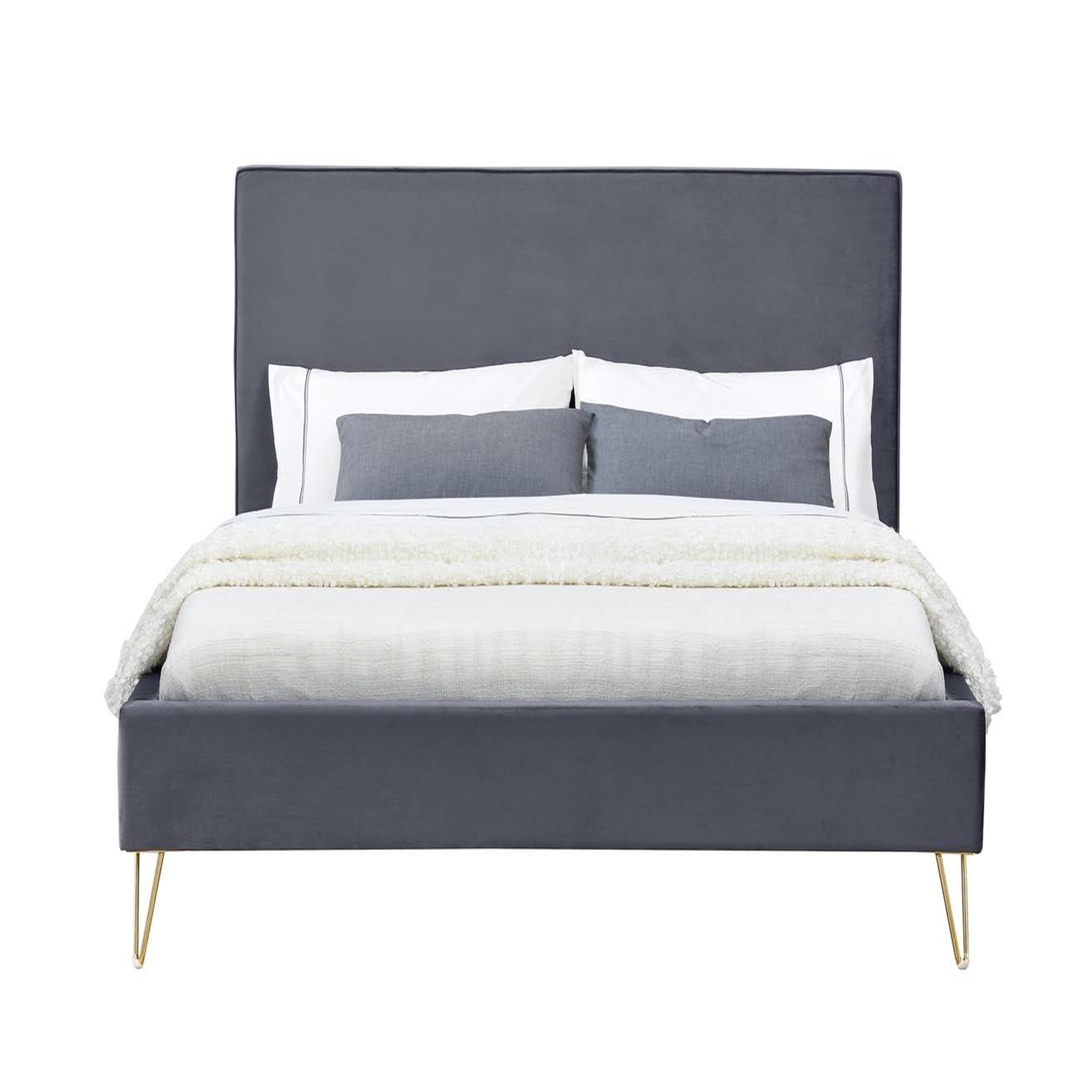 CONCEPT USINE Lit 140 x 190 cm en velours et laiton gris riverside
