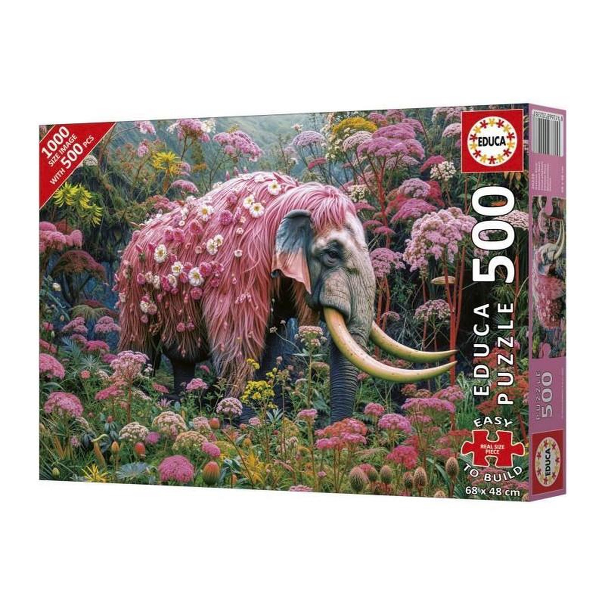 Voir la diapositive 2 : EDUCA Puzzle 500 pièces - Éléphant fleuri - Animaux - Dès 10 ans - Educa
