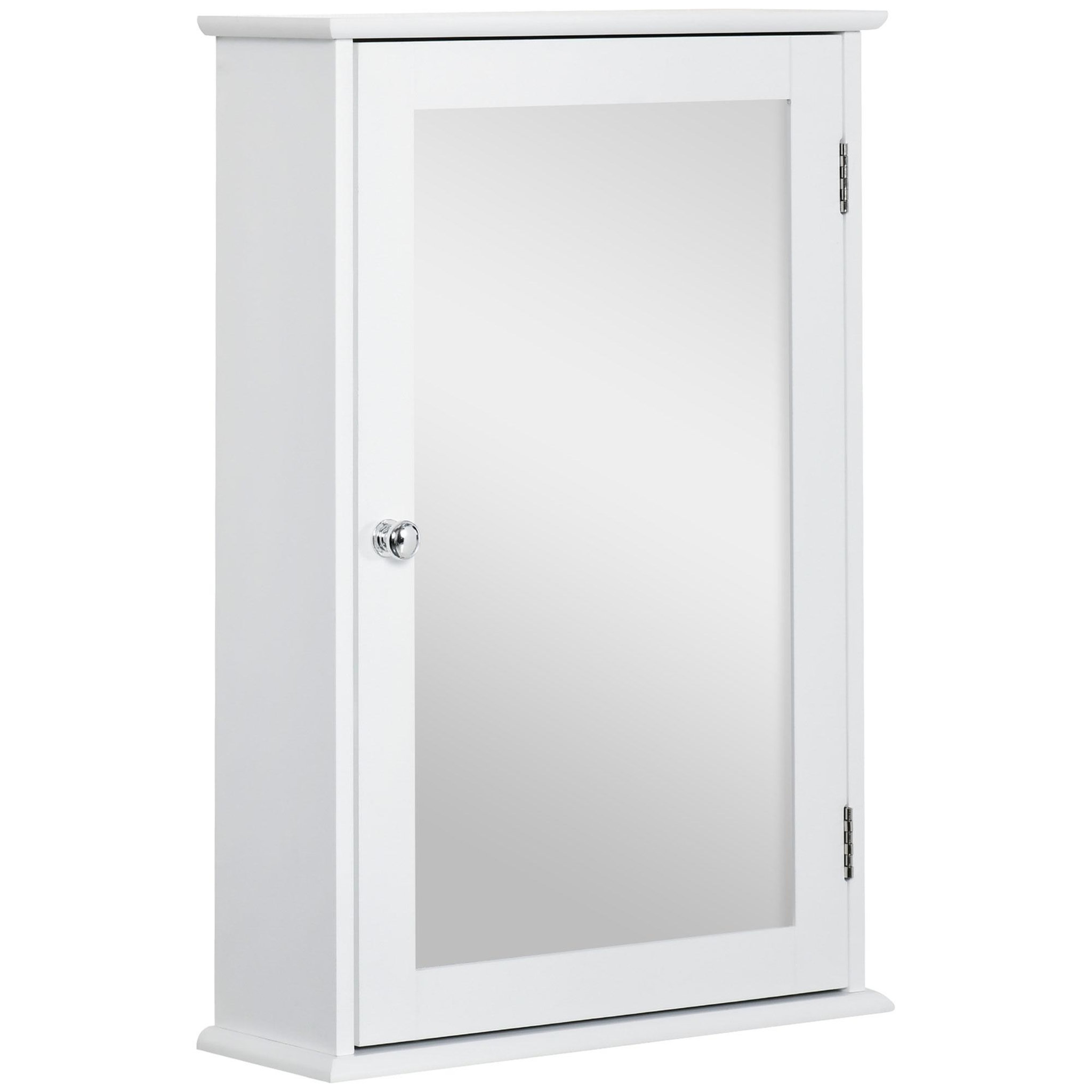 KLEANKIN Armoire murale de salle de bain avec miroir - armoire à glace - placard de rangement toilettes - 1 porte, 2 étagères - verre mdf blanc