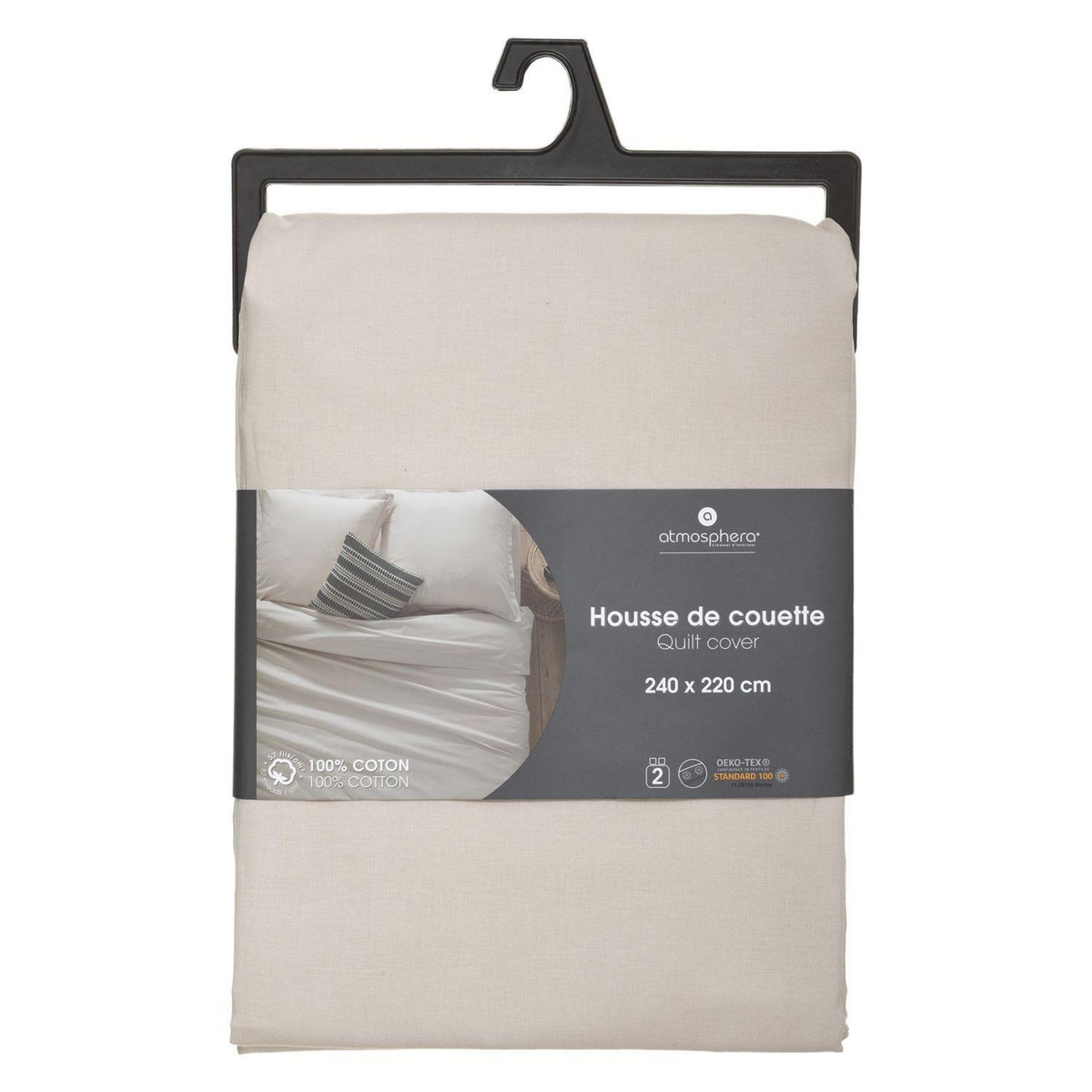 ATMOSPHERA Housse de couette 2 places en coton fermeture boutons