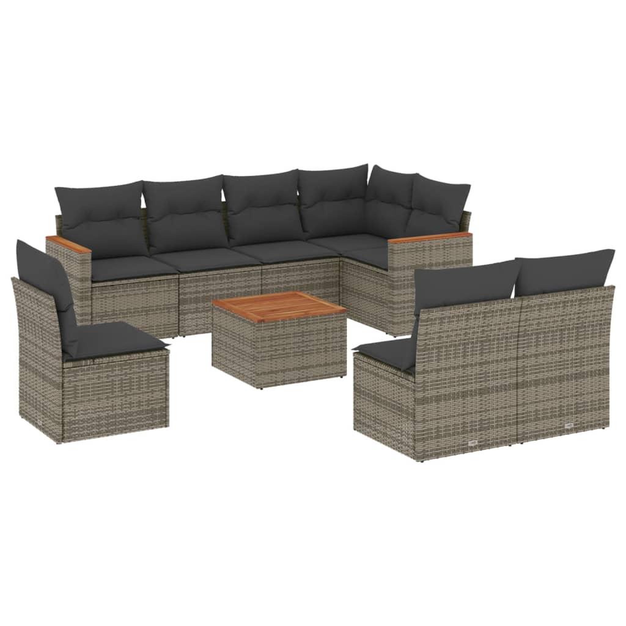 Voir la diapositive 2 : VIDAXL Salon de jardin 9 pcs avec coussins gris resine tressee