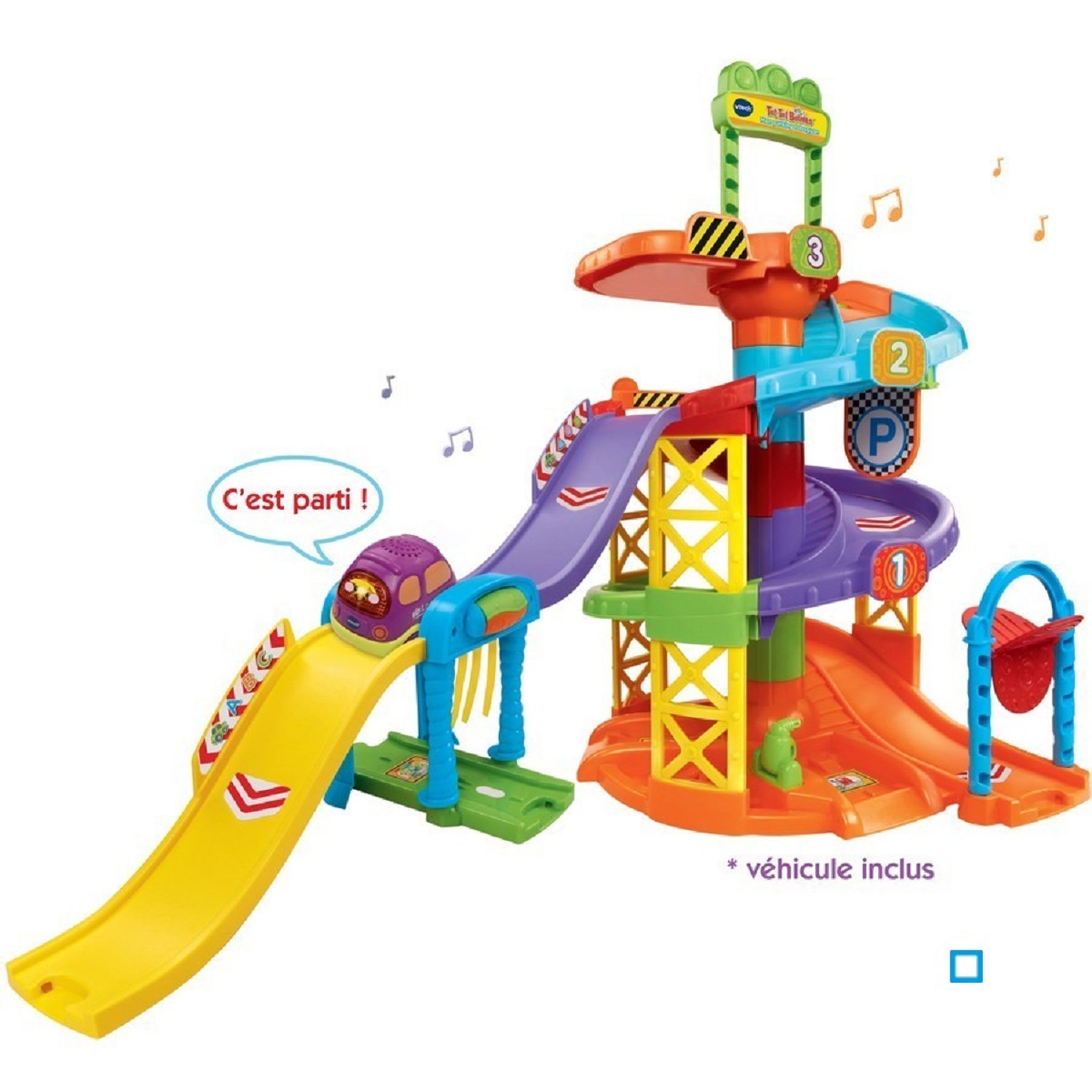 Voir la diapositive 1 : VTECH Circuit mon parking toboggan + Erwan le mini van - Tut Tut Bolides