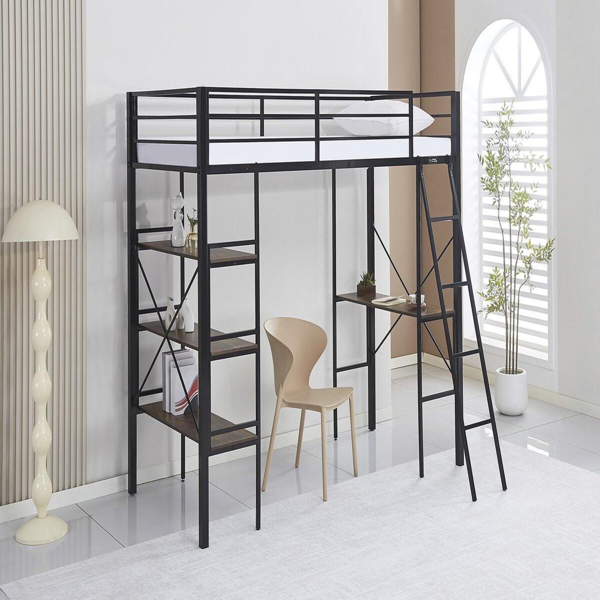 Voir la diapositive 2 : Habitat et Jardin Lit mezzanine avec bureau en métal  raphaël  - 190 x 90 cm - noir