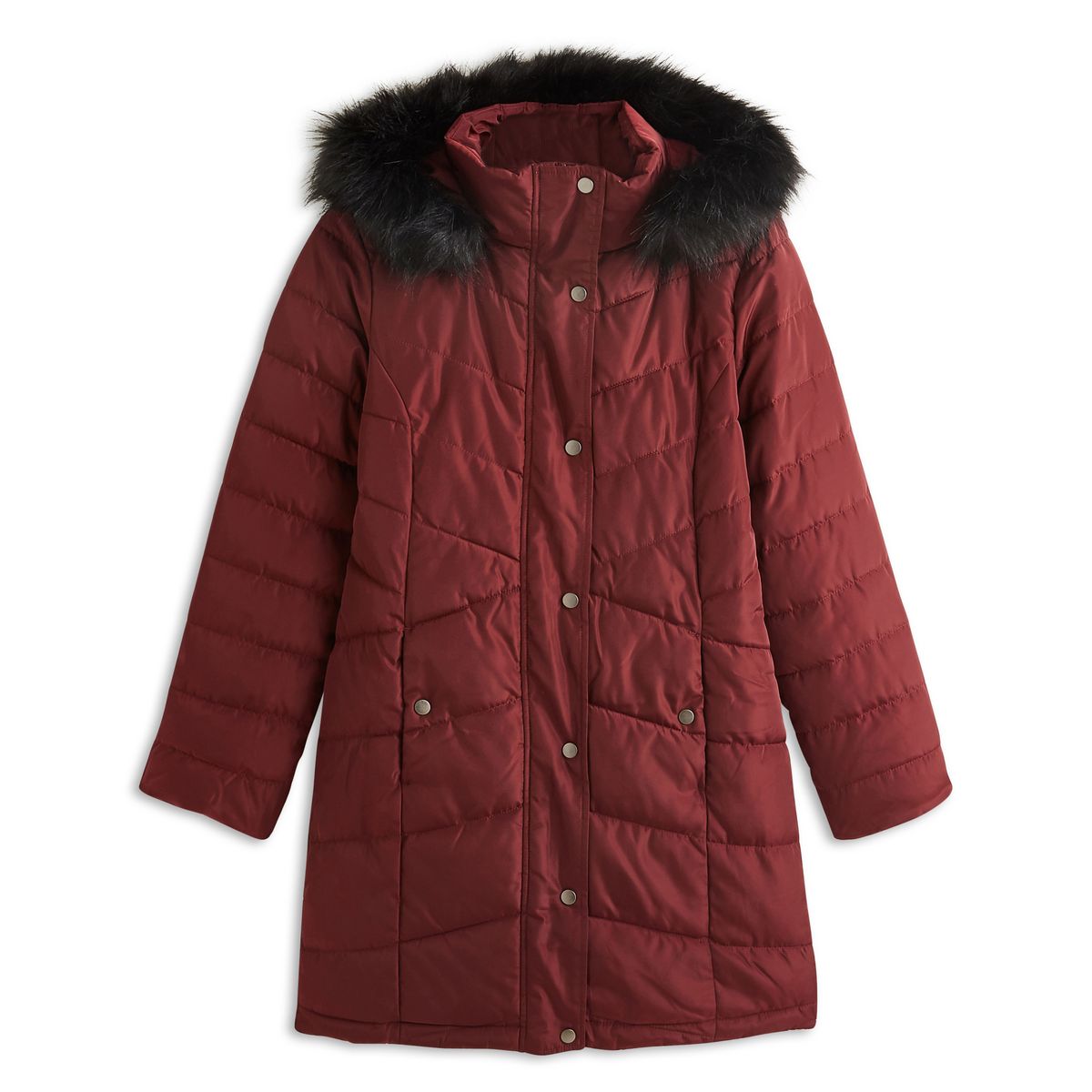 INEXTENSO Doudoune longue à capuche rouge bordeaux femme