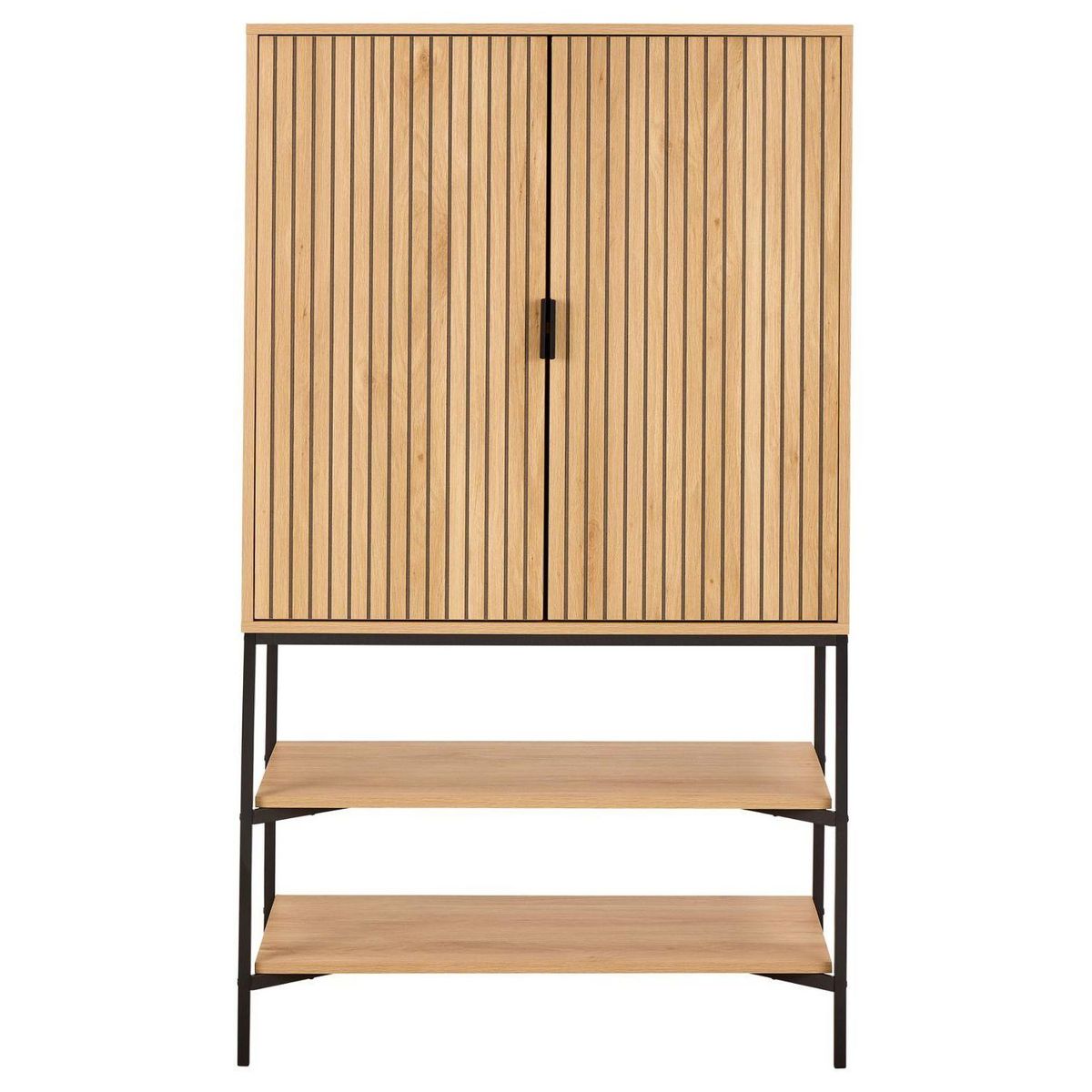 TOILINUX Meuble 2 portes et 3 étagères effet tasseaux BAÏKAL - Beige