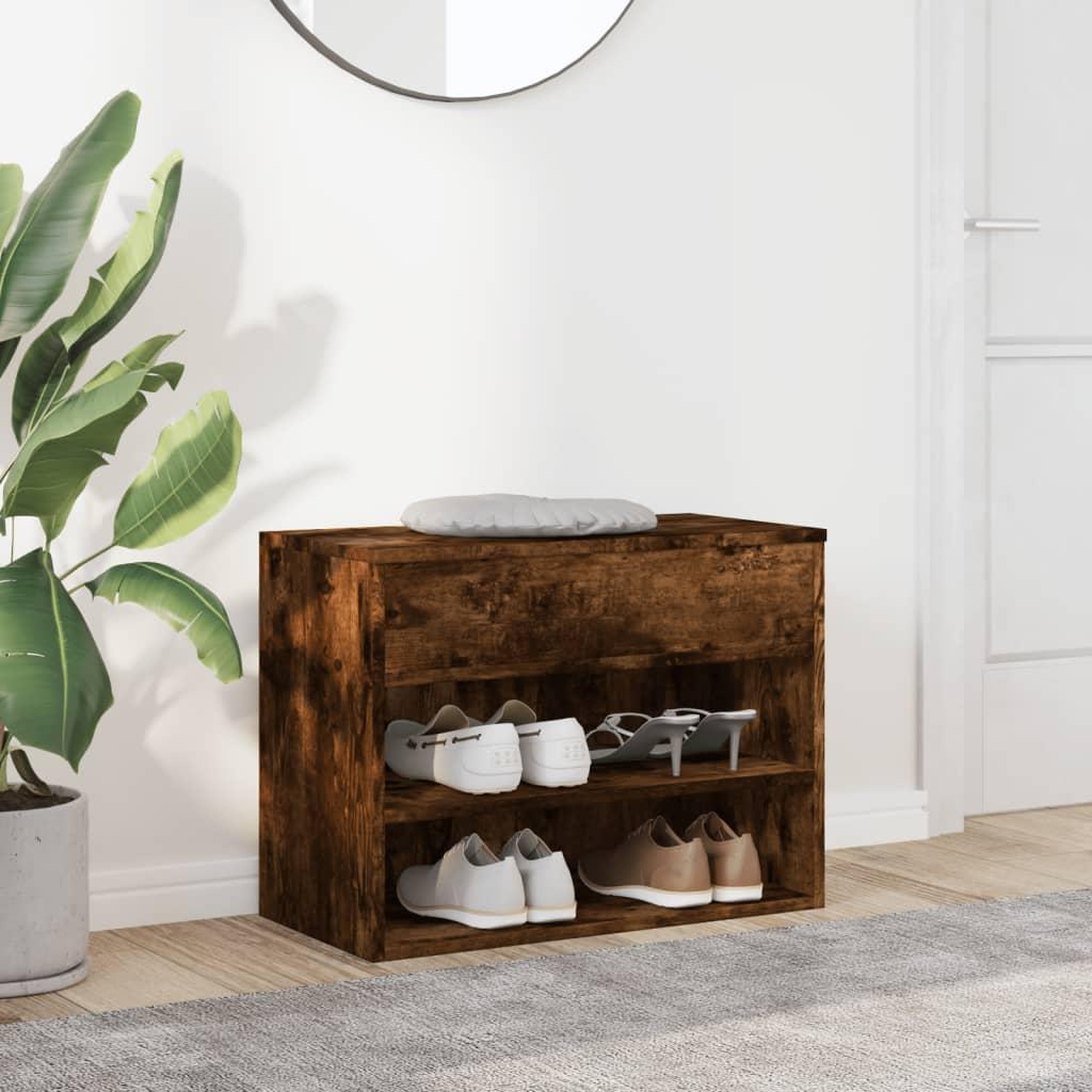 Voir la diapositive 3 : VIDAXL Banc a chaussures Chene fume 60x30x45 cm Bois d'ingenierie