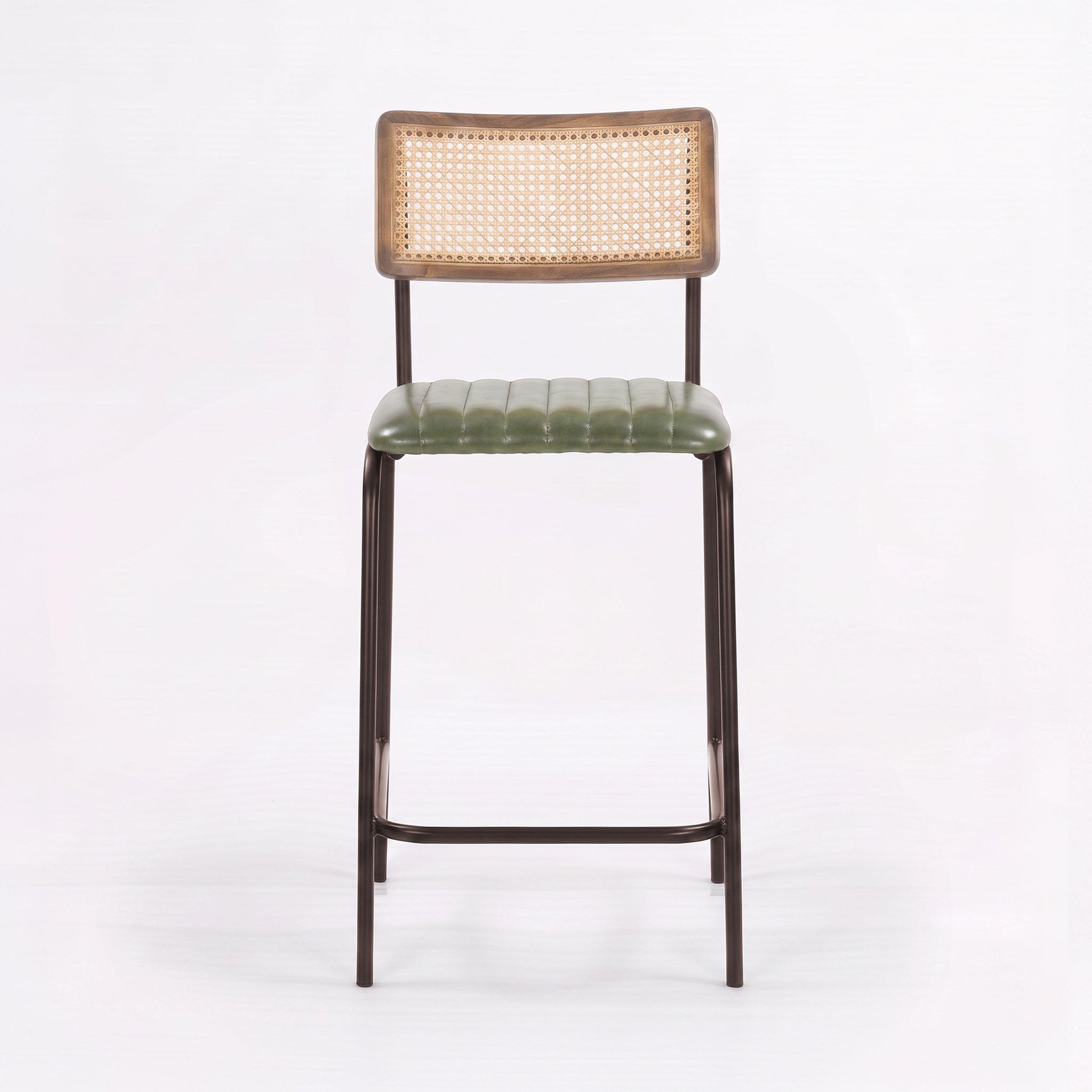 Voir la diapositive 2 : MAISON PAVANE Lot de 2 chaises de bar 76 cm en cannage et cuir vert-arsène