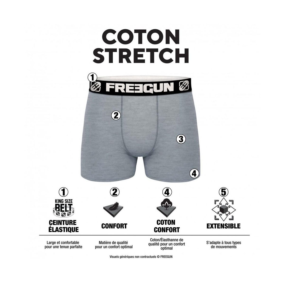 FREEGUN Pack Surprise de 3 Boxers coton homme