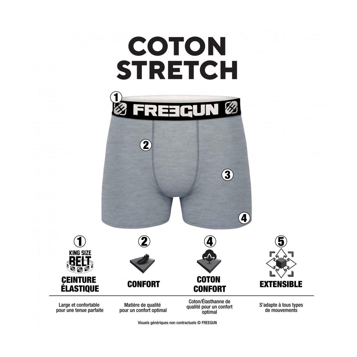 FREEGUN Pack Surprise de 3 Boxers coton homme