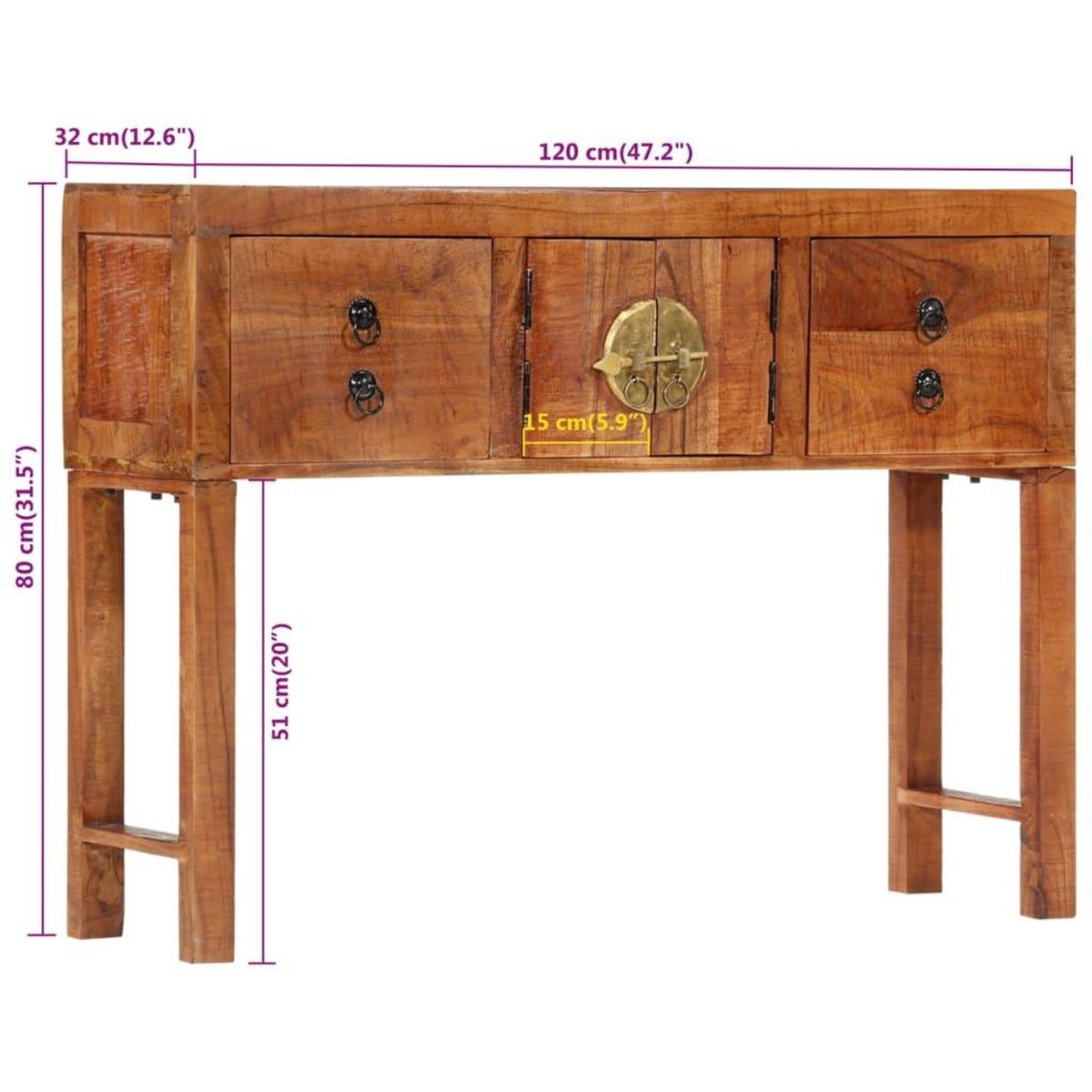 VIDAXL Table console 120x32x80 cm bois massif d'acacia