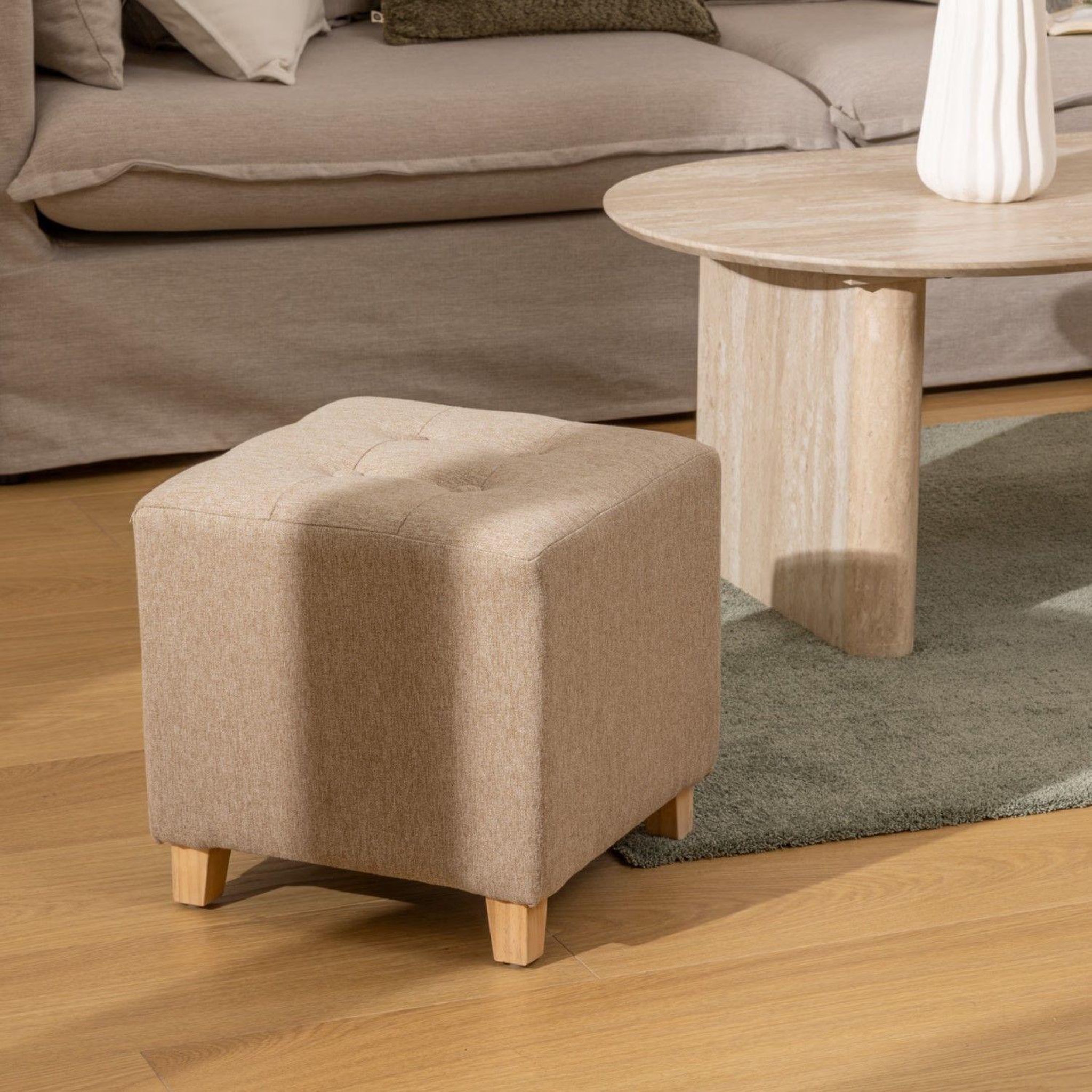 Voir la diapositive 2 : ATMOSPHERA Pouf carré en tissu leandre - beige