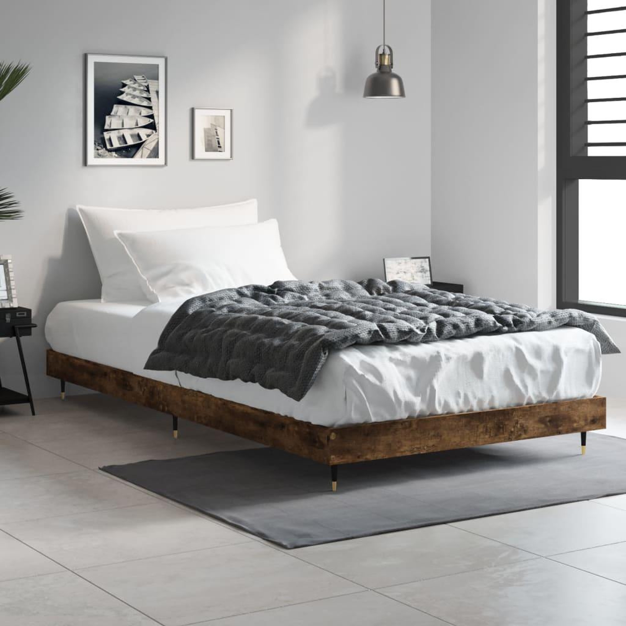 Voir la diapositive 3 : VIDAXL Cadre de lit sans matelas chene fume 100x200 cm bois ingenierie