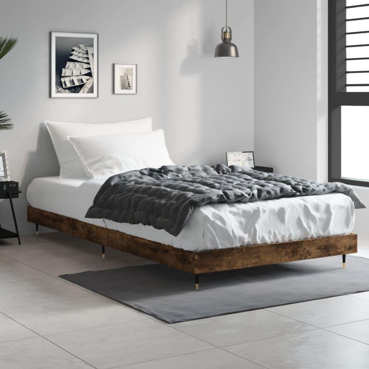 VIDAXL Cadre de lit sans matelas chene fume 100x200 cm bois ingenierie
