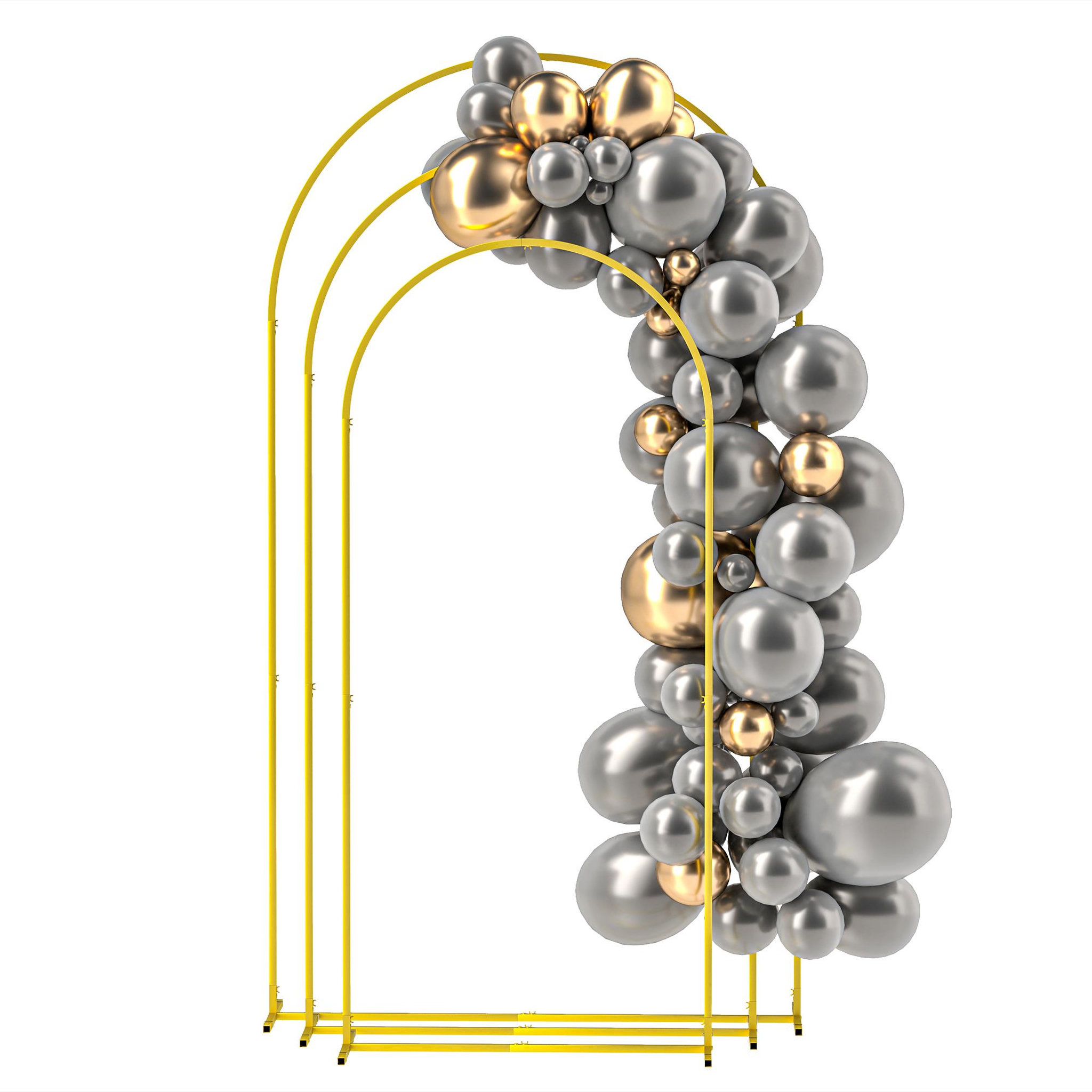 Voir la diapositive 2 : OUTSUNNY Arches décoratives - lot de 3 arches de mariage - arches de ballon - dim. 120L x 40l x 220H cm - métal doré