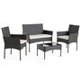 Voir la diapositive 2 : BEST MOBILIER Marbella - salon bas de jardin 4 places - en résine tressée - noir avec coussins beiges