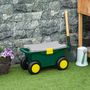Voir la diapositive 6 : OUTSUNNY Tabouret de jardin caisse à outils 2 en 1 - coffre et plaque compartimentée de rangement verrouillable - 4 roulettes, 2 poignées - PP gris jaune vert