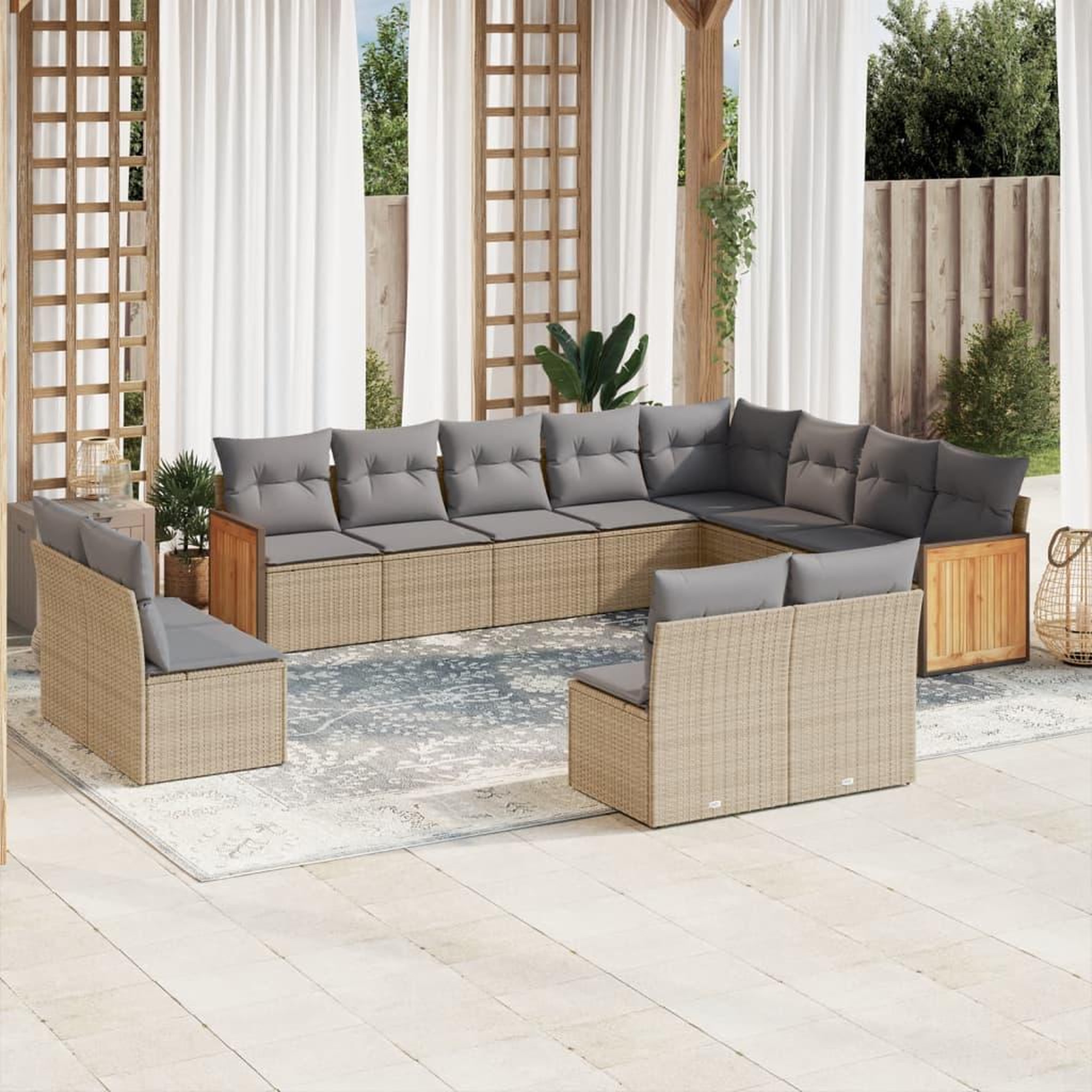 VIDAXL Salon de jardin avec coussins 12 pcs beige resine tressee