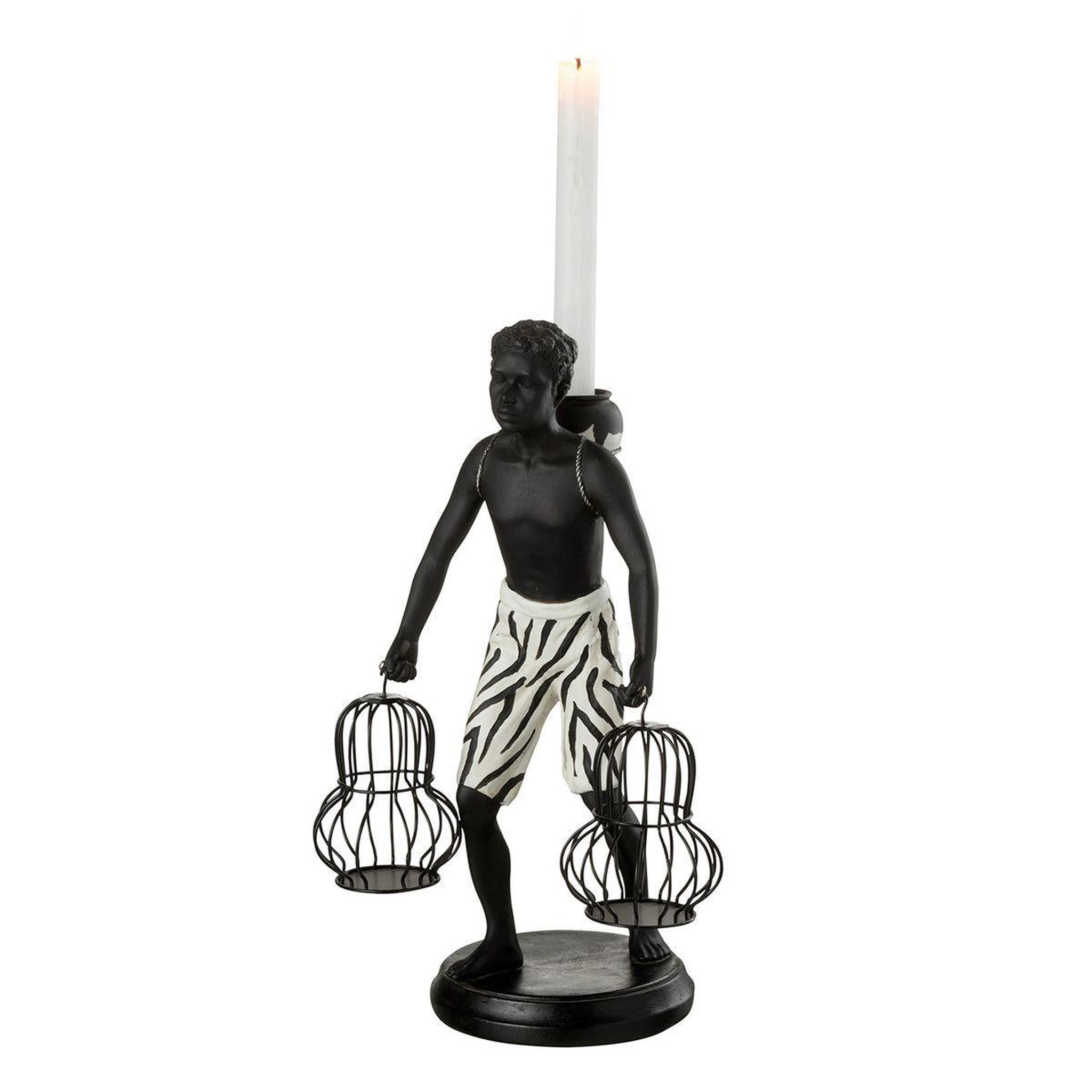 Voir la diapositive 2 : J-LINE Statuette déco  garçon debout panier  31cm noir
