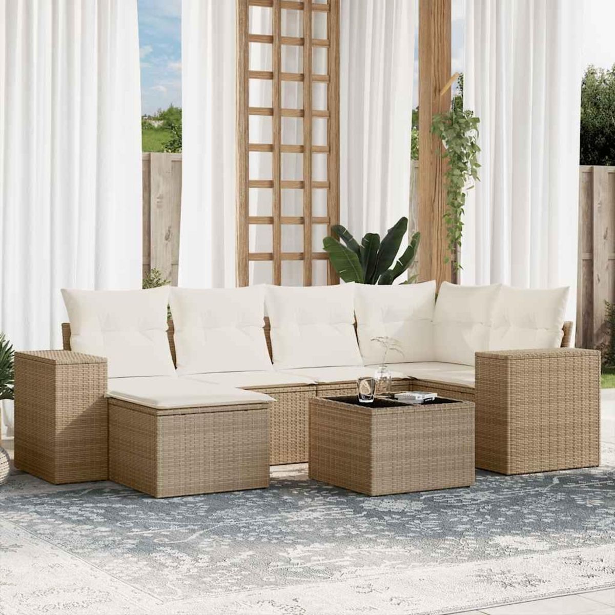 VIDAXL Salon de jardin avec coussins 7 pcs beige resine tressee