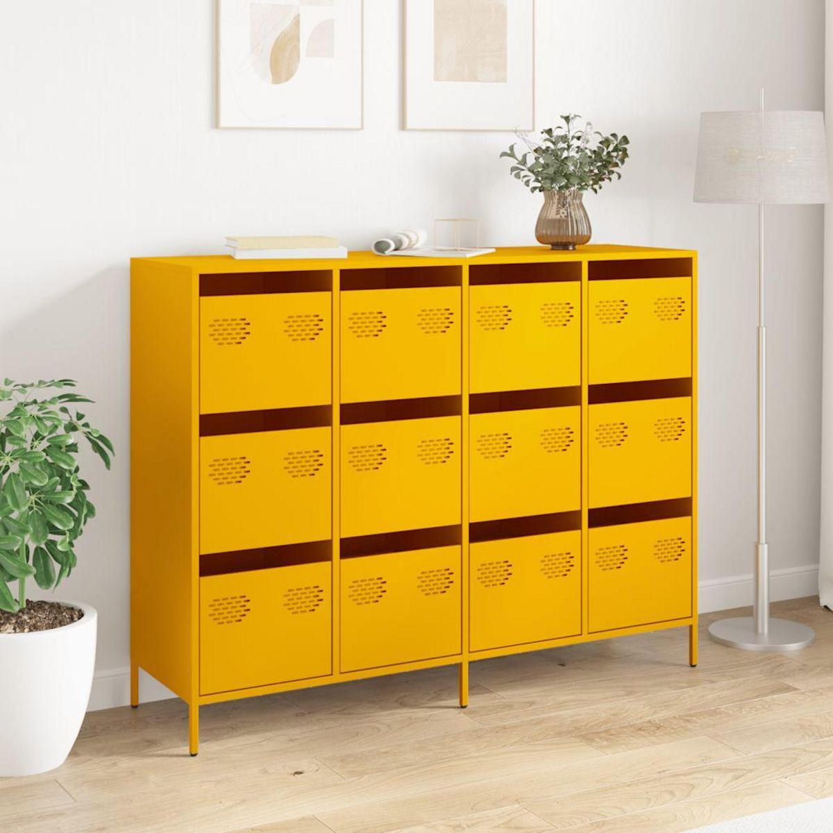 VIDAXL Buffet jaune moutarde 135x39x103,5 cm acier lamine a froid