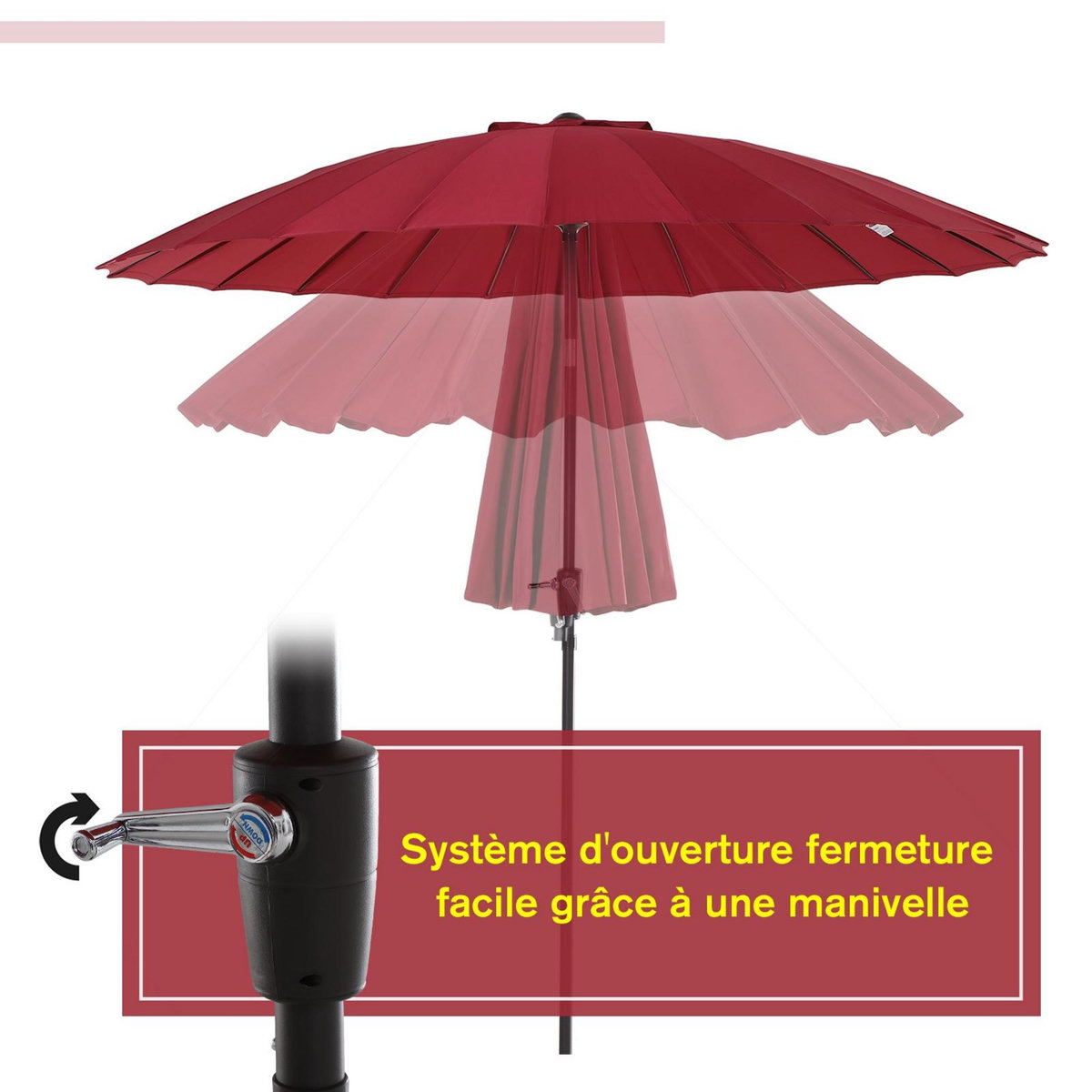 OUTSUNNY Parasol inclinable rond avec manivelle aluminium fibre de verre polyester diamètre 2,60 m coloris rouge