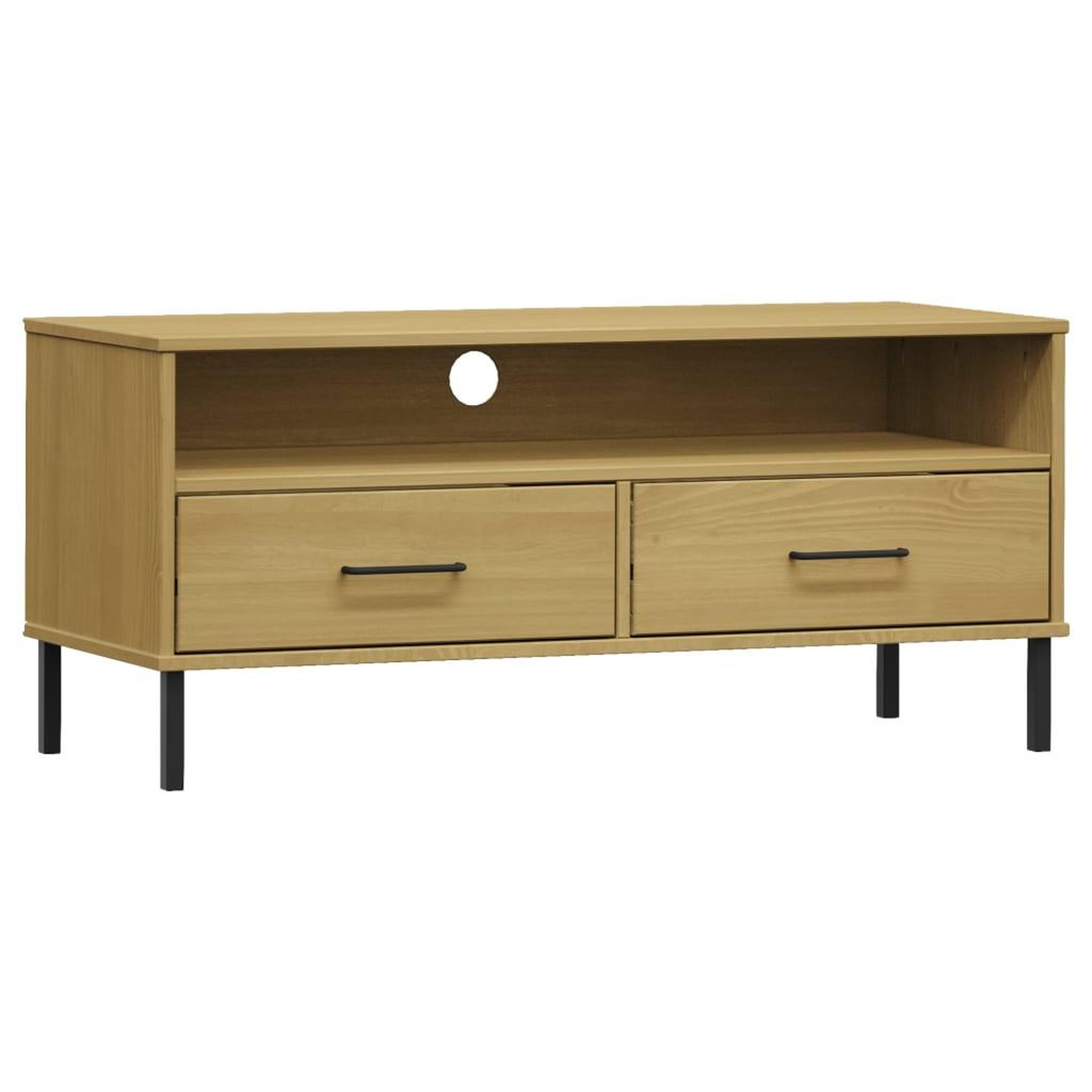 Voir la diapositive 2 : VIDAXL Meuble TV avec pieds en metal Marron Bois de pin massif OSLO