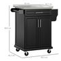 Voir la diapositive 3 : HOMCOM Chariot de service desserte de cuisine à roulettes îlot de cuisine - placard 2 portes, étagères, range couverts et condiments latéral - plateau acier inox. bois