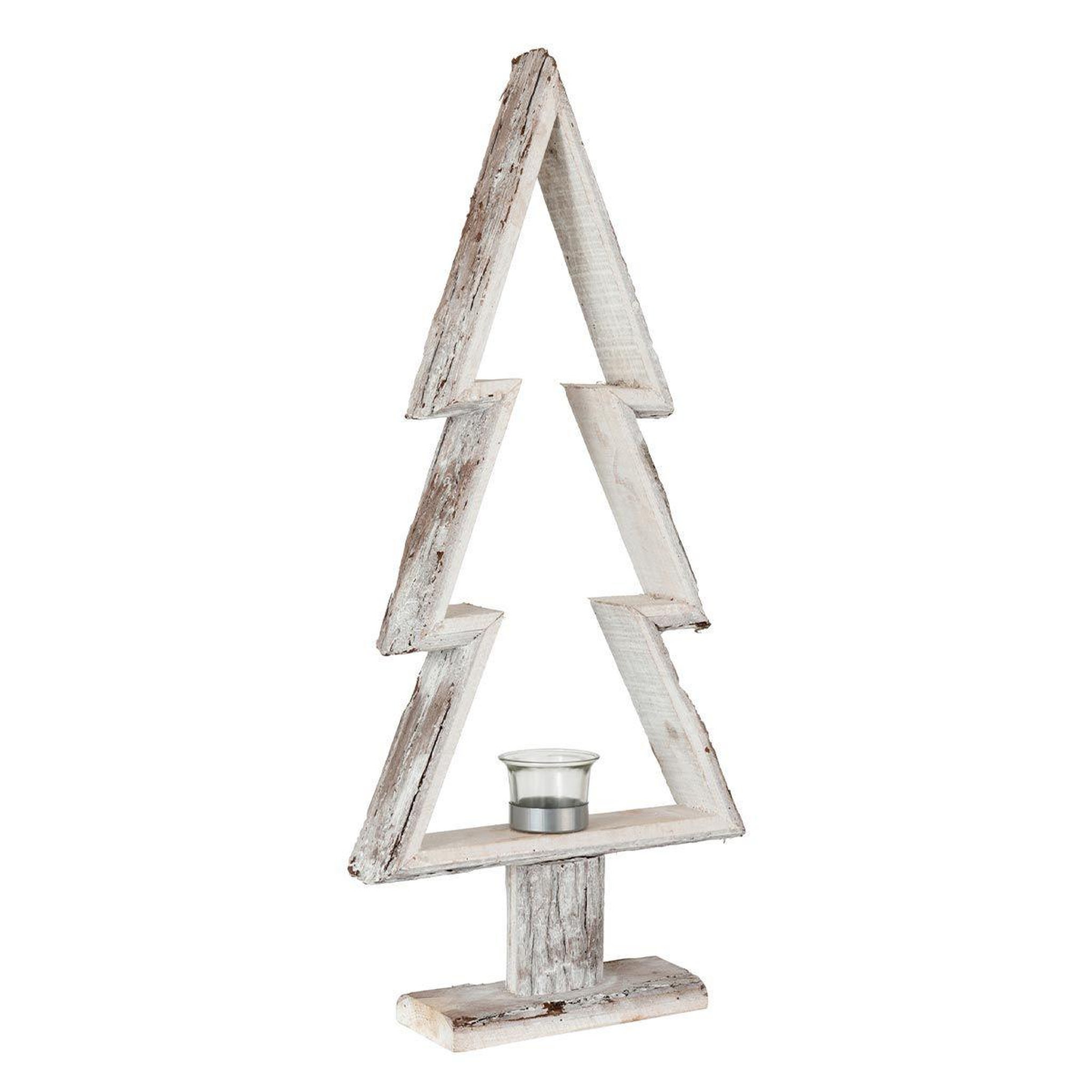 Voir la diapositive 1 : J-LINE Photophore en Bois  Sapin de Noël  60cm Naturel