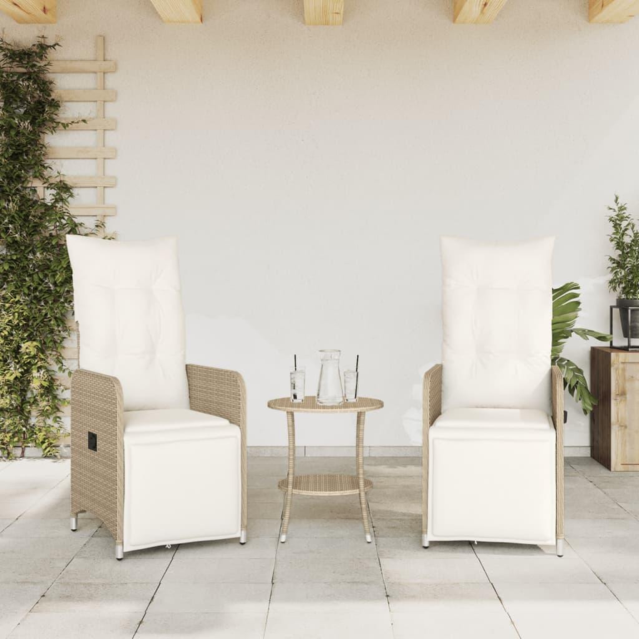 Voir la diapositive 3 : VIDAXL Chaises inclinables de jardin lot de 2 avec table beige rotin