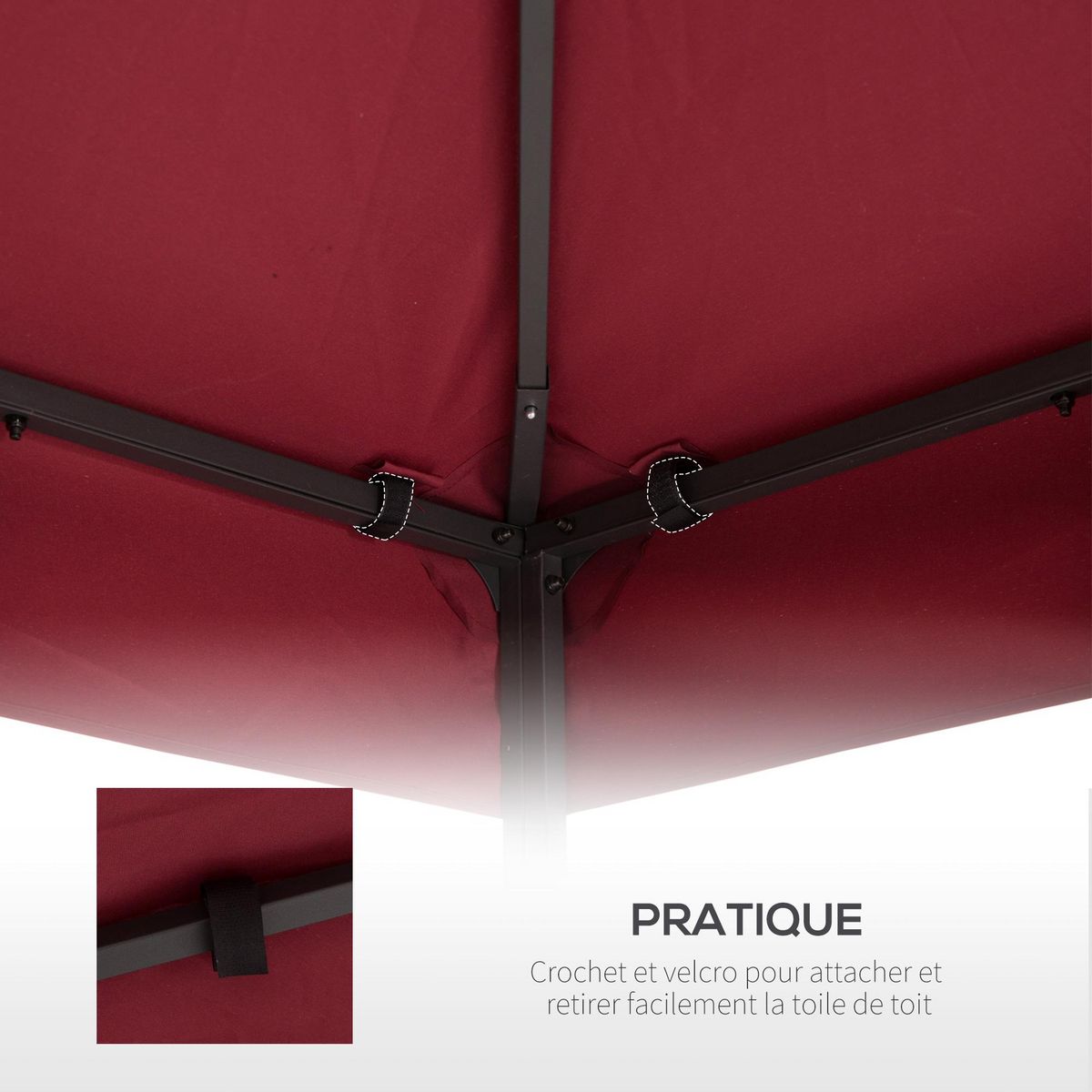 OUTSUNNY Toile de rechange pour pavillon tonnelle tente 3 x 3 m polyester haute densité 180 g/m² bordeaux