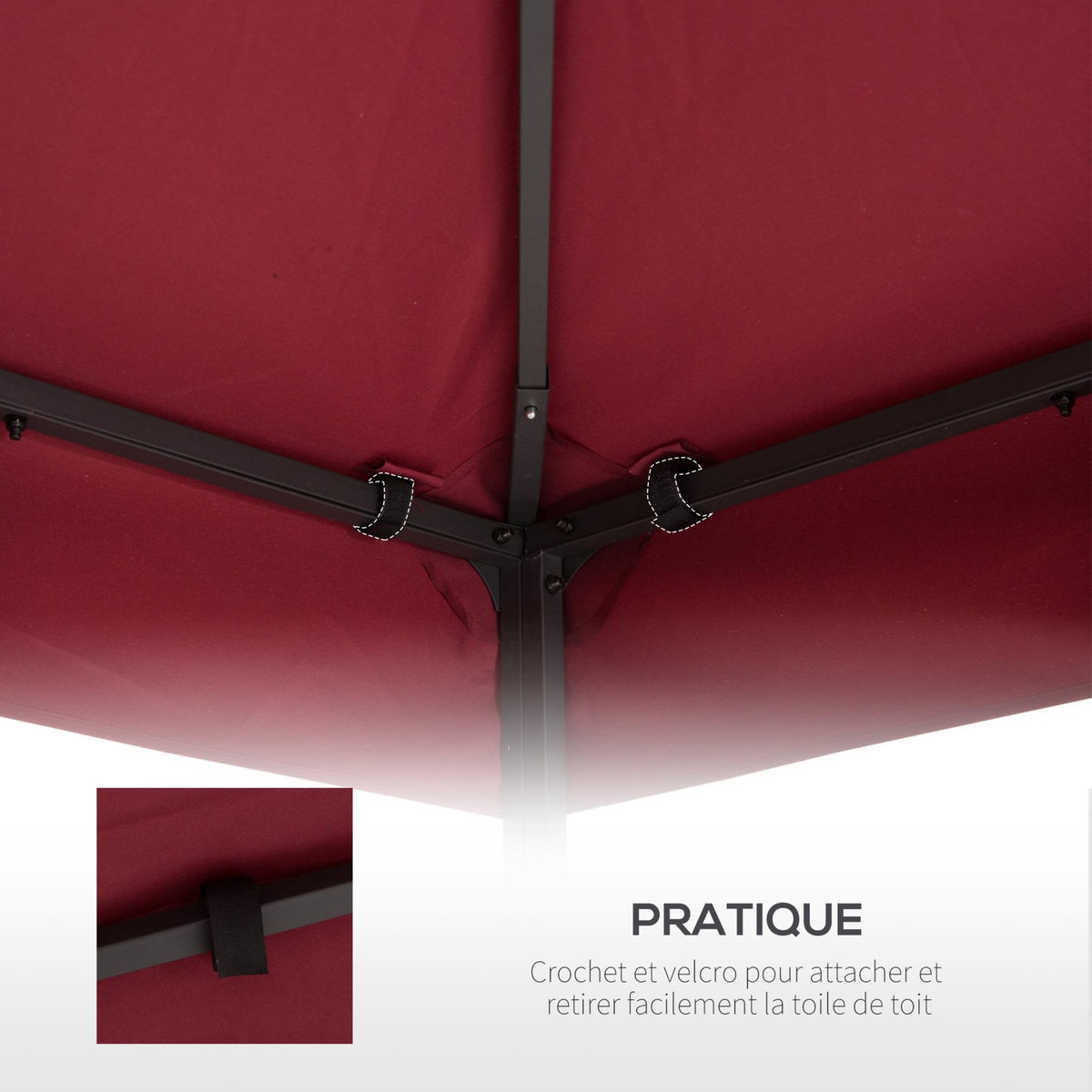 OUTSUNNY Toile de rechange pour pavillon tonnelle tente 3 x 3 m polyester haute densité 180 g/m² bordeaux