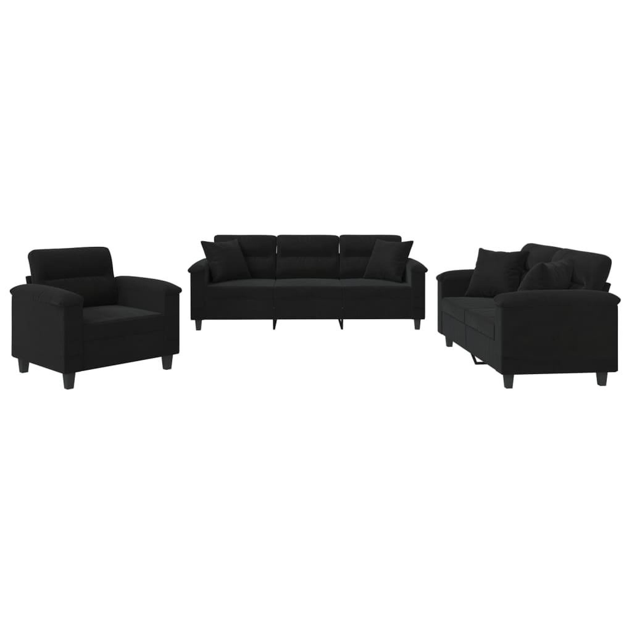 Voir la diapositive 2 : VIDAXL Ensemble de canapes 3 pcs avec coussins Noir Tissu microfibre