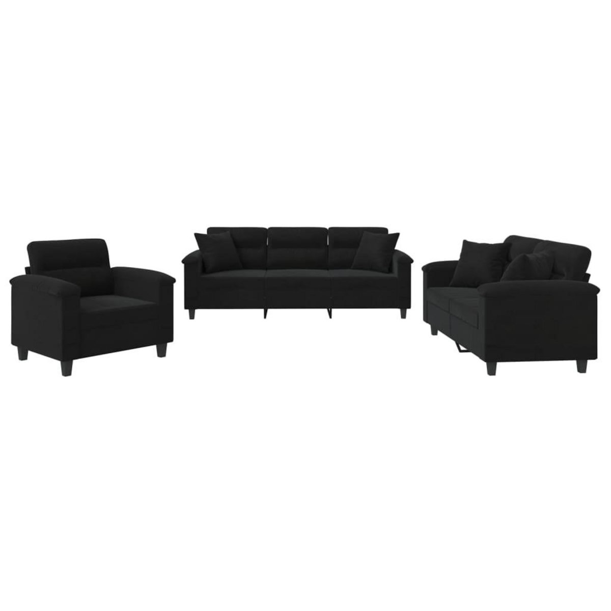 VIDAXL Ensemble de canapes 3 pcs avec coussins Noir Tissu microfibre