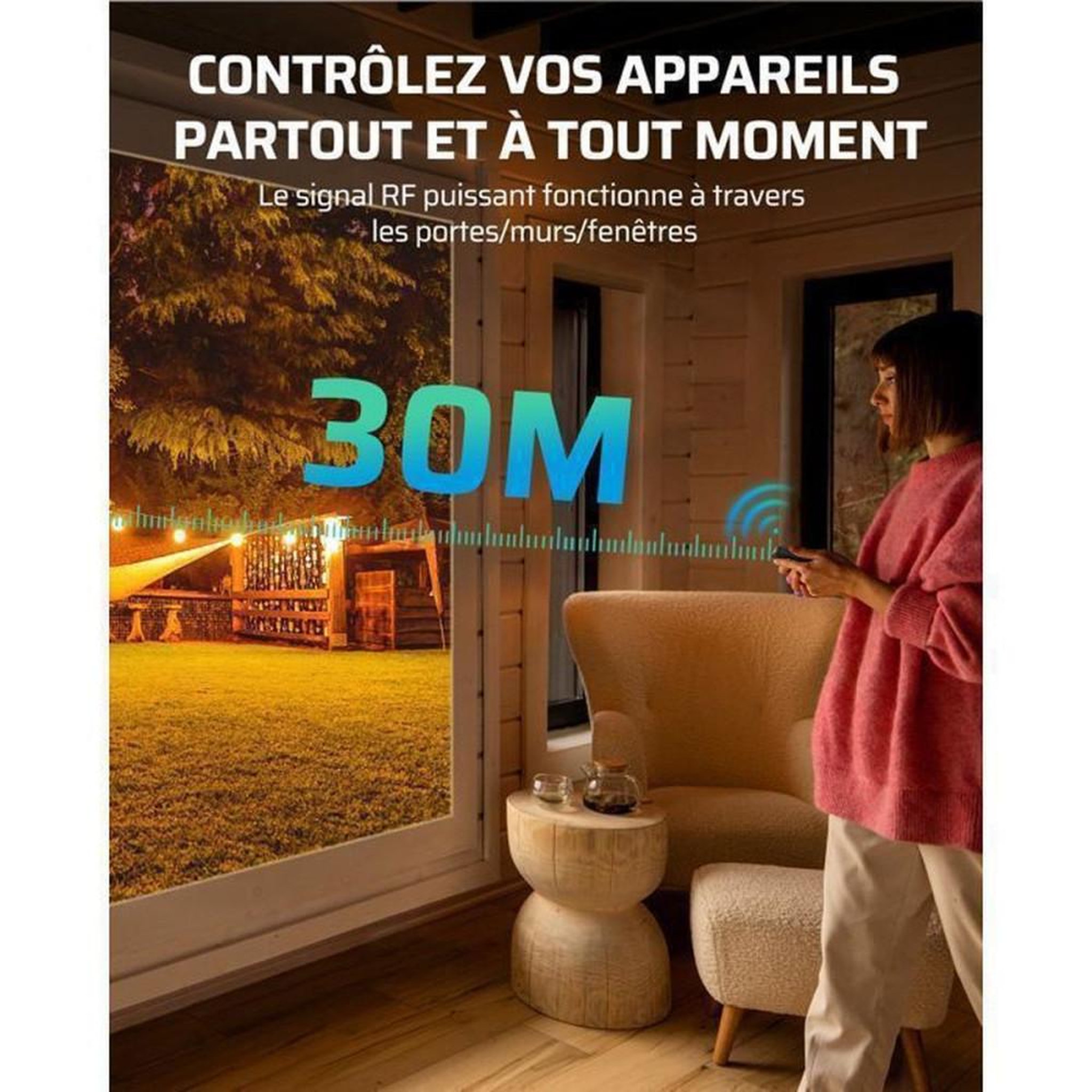 Voir la diapositive 3 : Kit interrupteur sans fil IP65 1 récepteur 30 m 433,92 MHz pour extérieur/intérieur, commande ON/OFF, charge max 3000 W, courant 15 A
