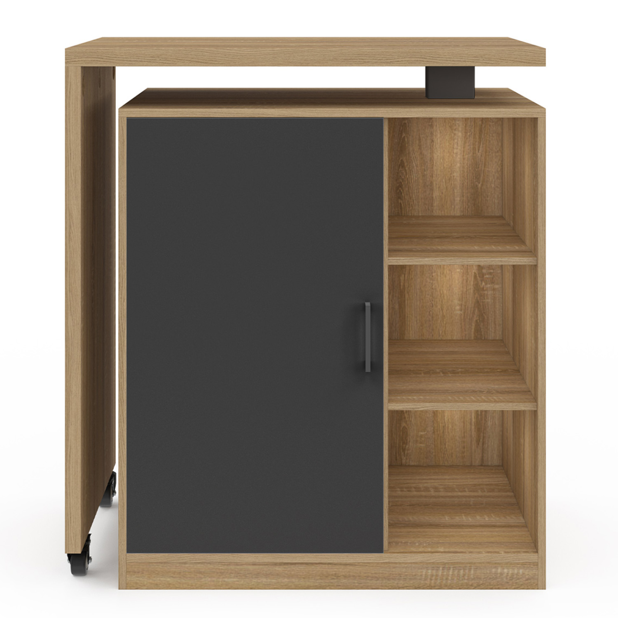 Voir la diapositive 3 : ID MARKET Ilot rotatif polo meuble de bar pivotant 2 en 1 imitation hêtre porte noire