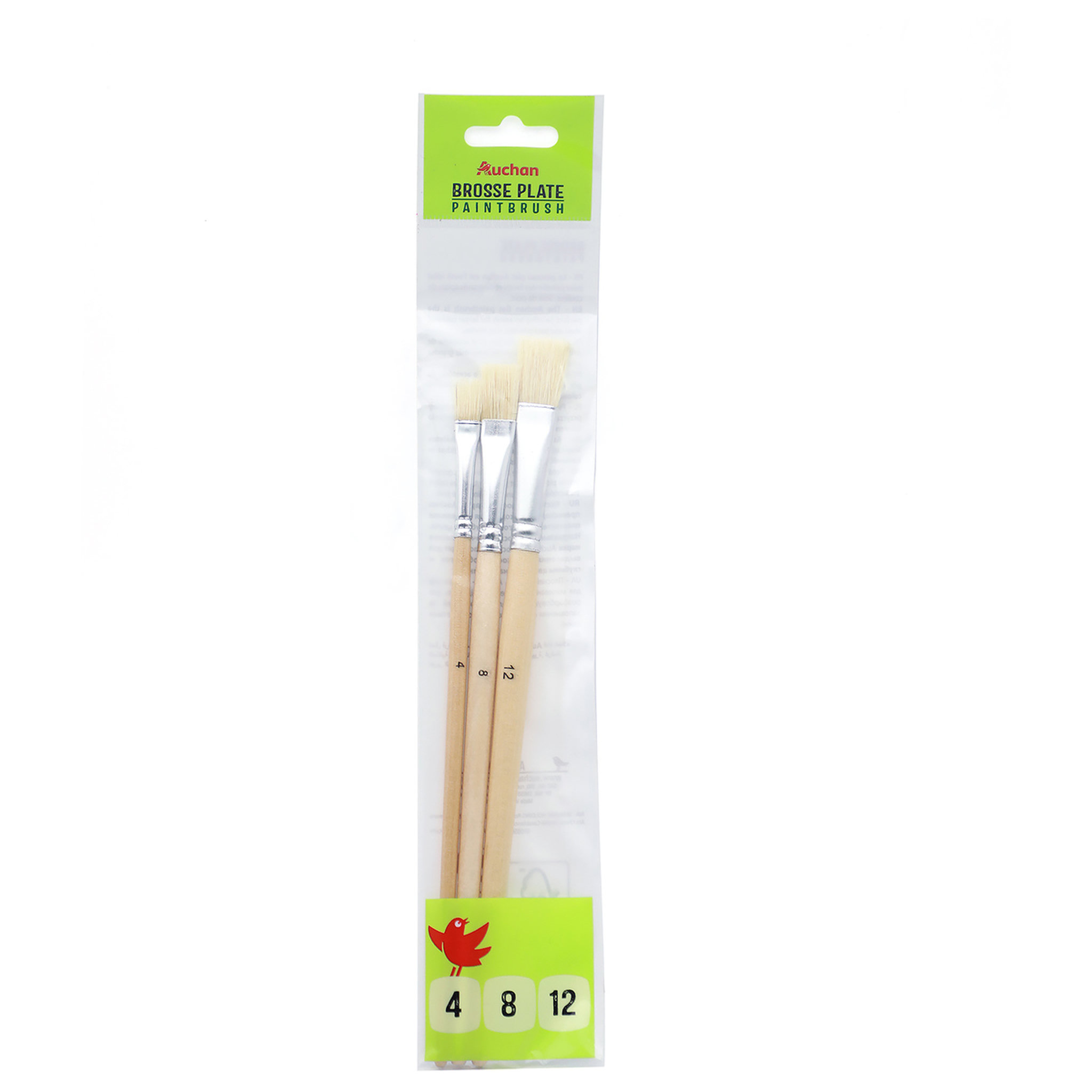 AUCHAN Lot de 3 pinceaux plats N°4/8/12