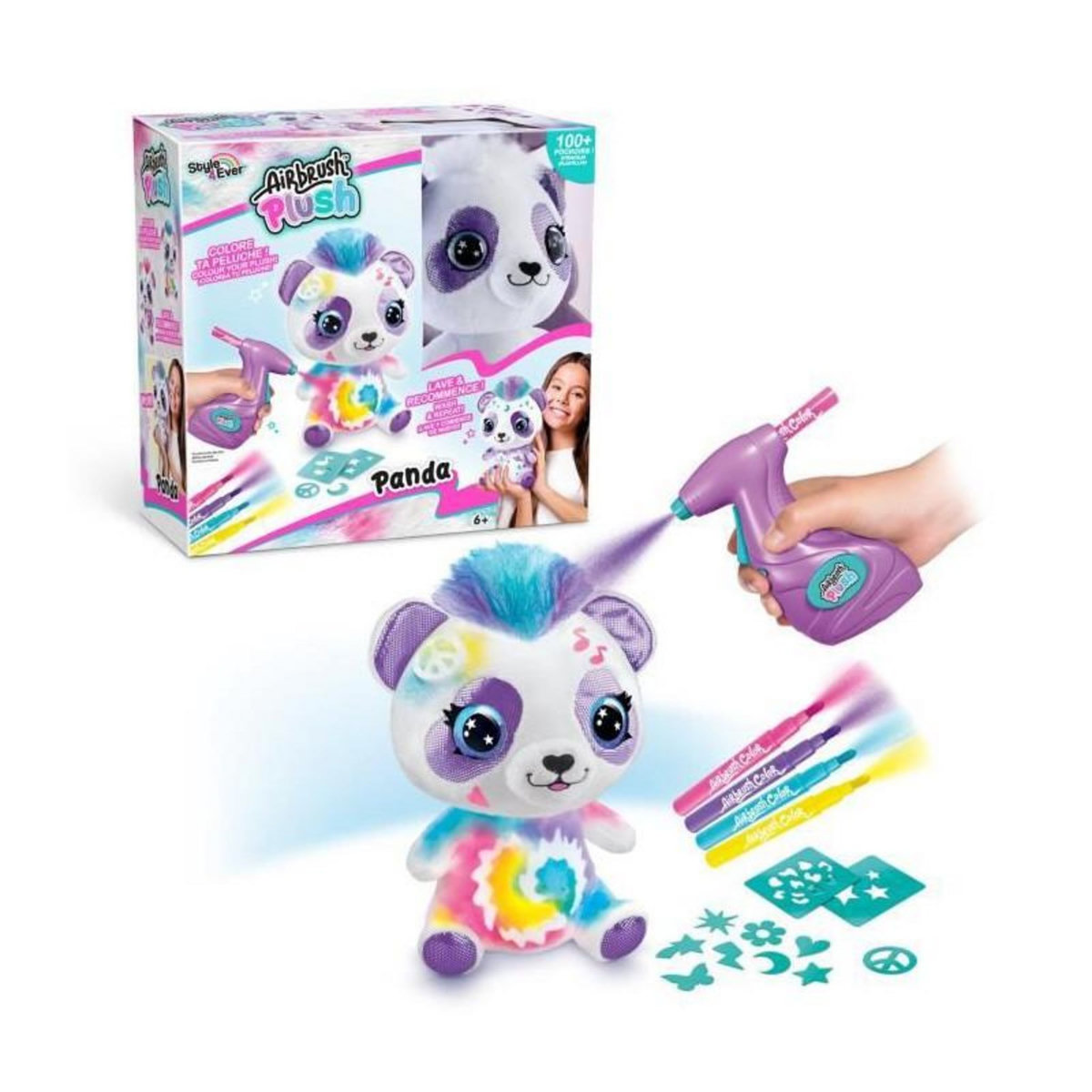 Canal Toys Peluche Airbrush Panda a personnaliser - Peluche spray art avec feutres et pochoirs - OFG 257 - Canal Toys