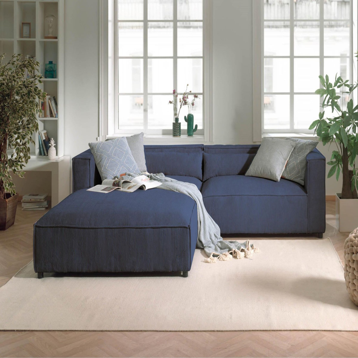 LISA DESIGN Ela - canapé d'angle gauche 4 places - en velours côtelé - style contemporain