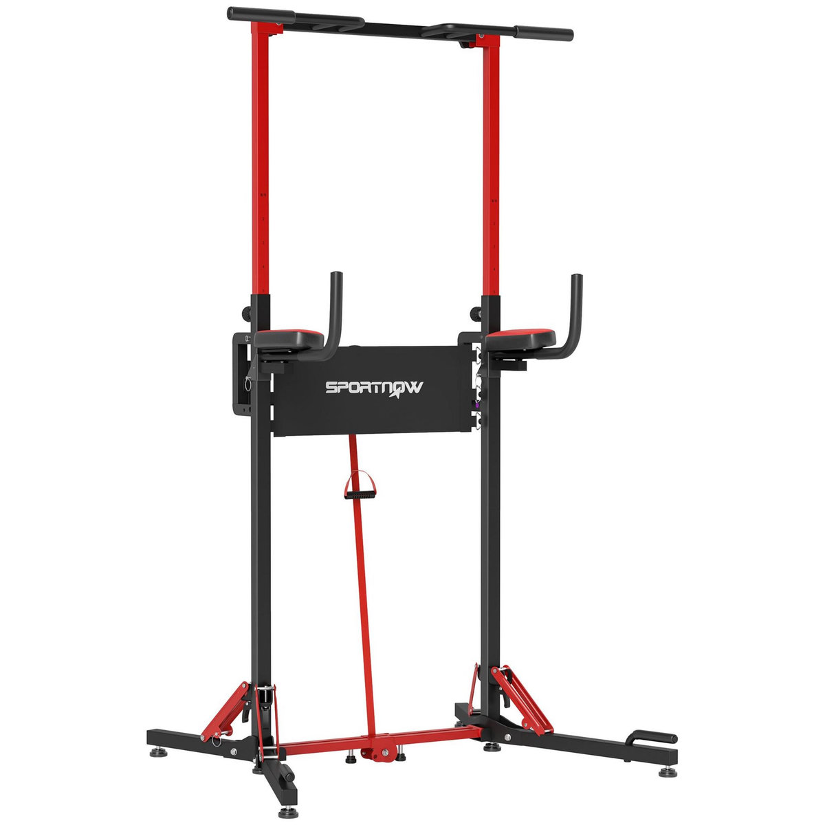 HOMCOM Station de traction musculation pliable réglable - station de dips - chaise romaine - acier rouge noir